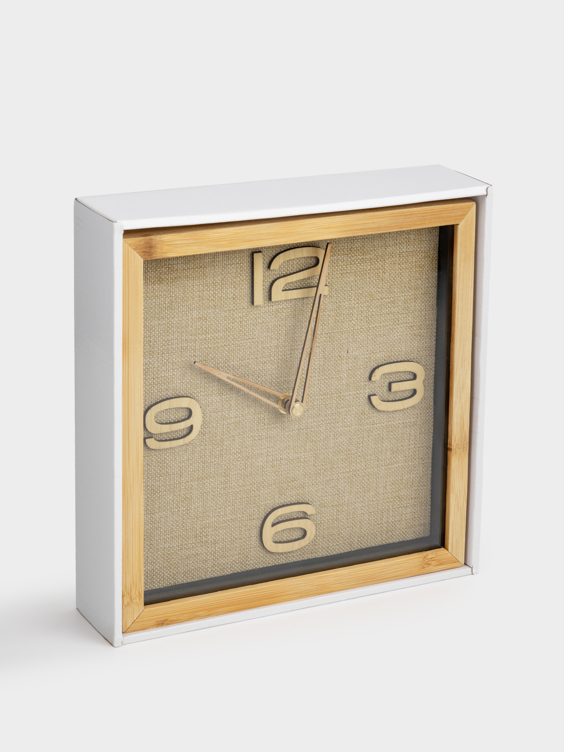 Wall clock, 25 cm, bamboo/glass, square, brown-golden, Dial, image-5