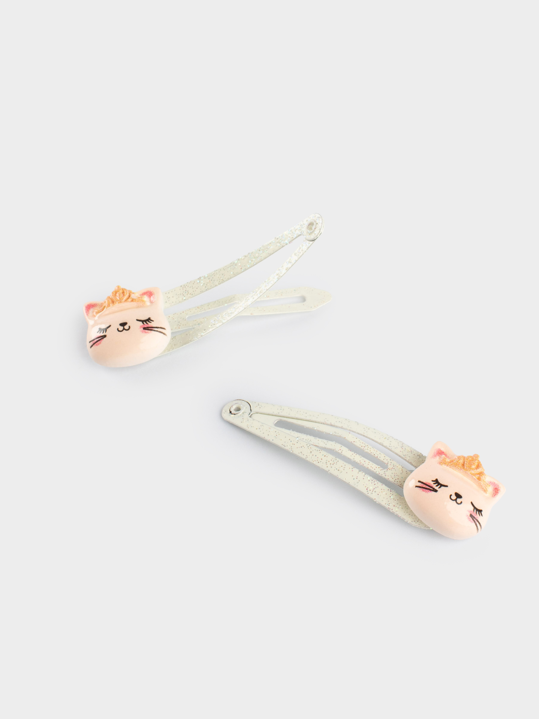 Hair clip, 4 cm, 2 pcs, metal, milky gold, Cat with crown, Cat, image-2