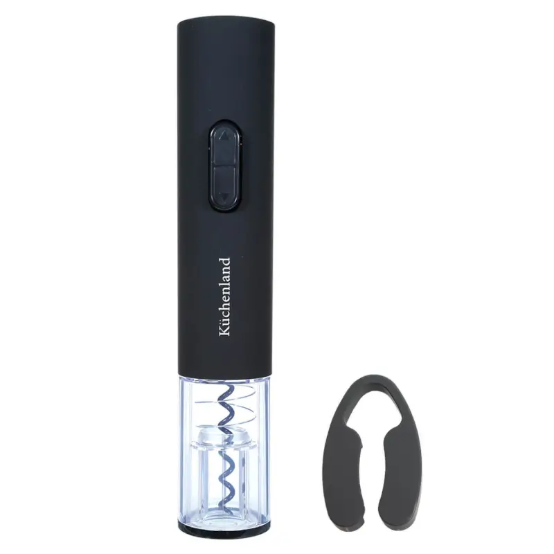 Electrical bottle opener, 25 cm, with foil cutter, Plastic, black, Bar