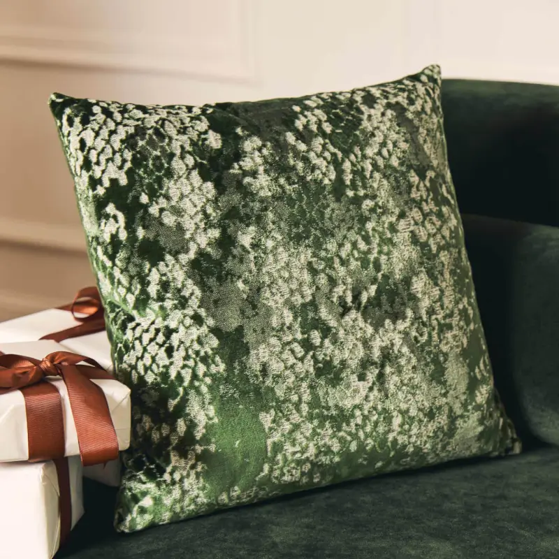 Decorative pillow, 45x45 cm, velvet, green, Snake scales, Abstract