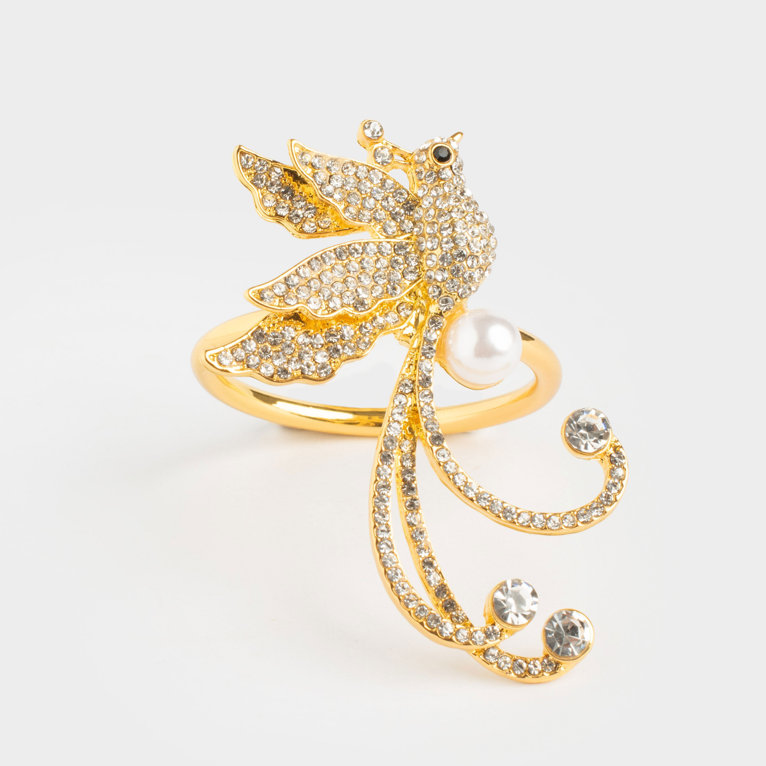 Napkin ring, 6 cm, metal, gold, Bird and pearl, Paradise birds, image-1