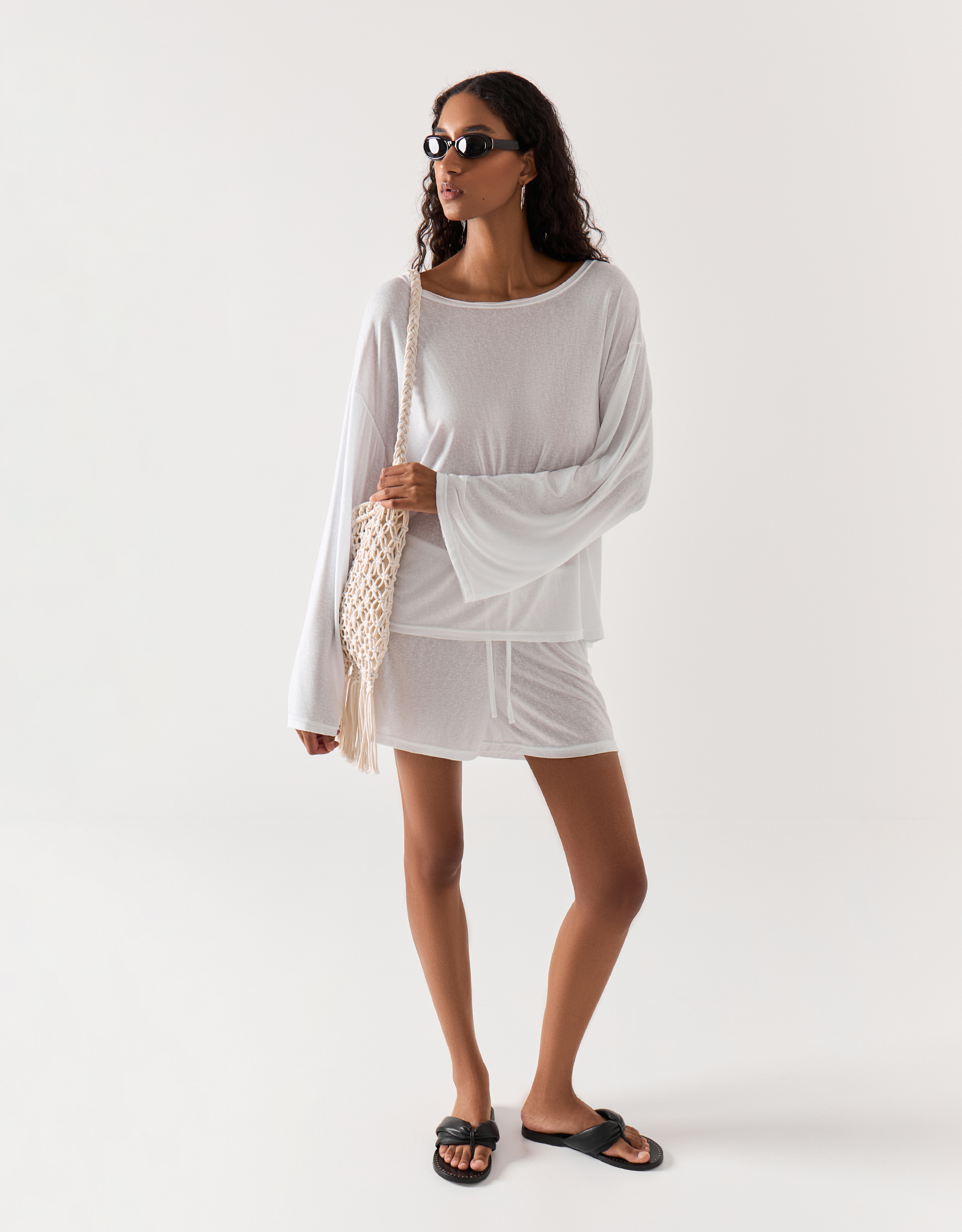 Women's shorts, homewear, size S, viscose / polyester, white, Railia, image-5
