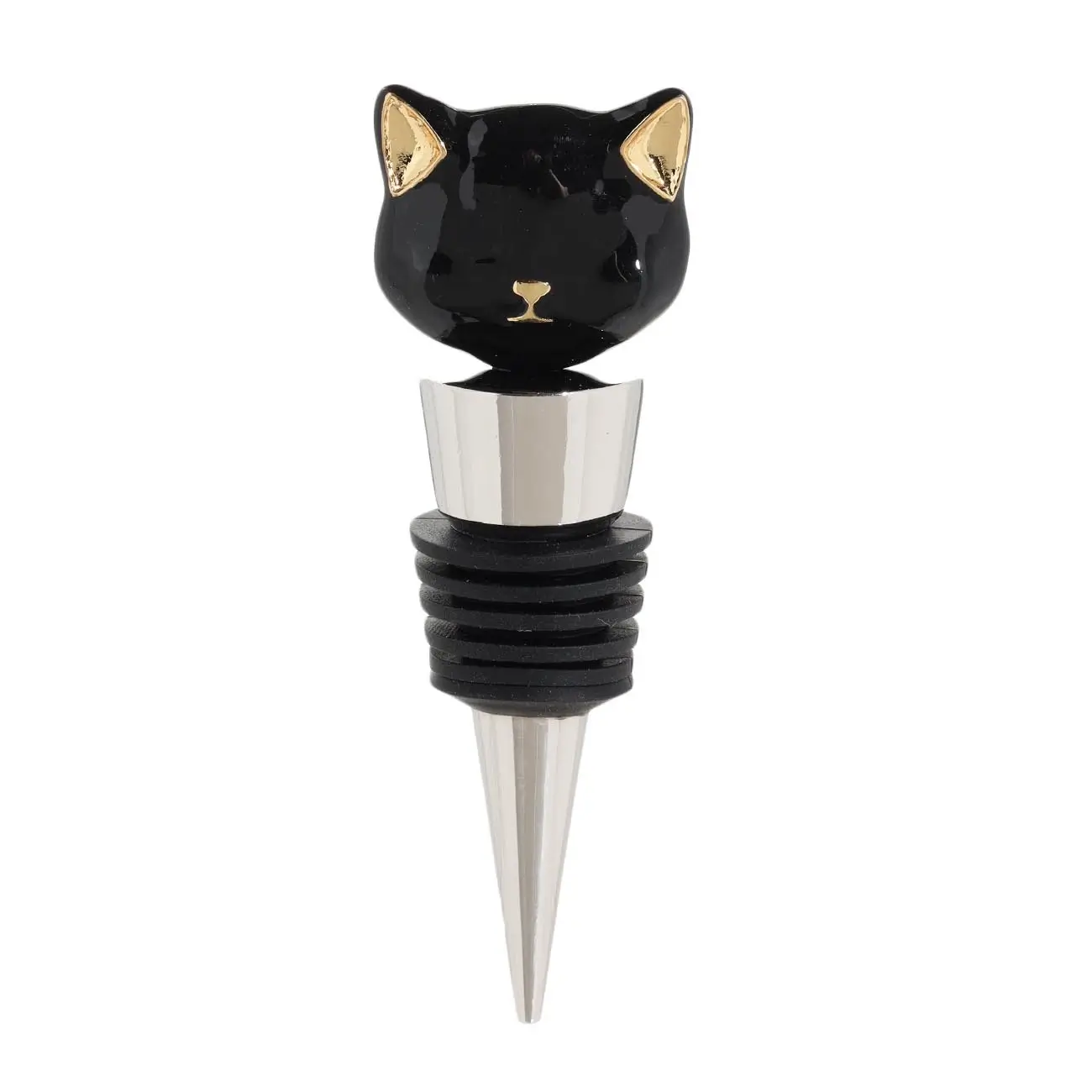Wine bottle stopper, 10 cm, metal / glass, black, Cat, Cat, image-0