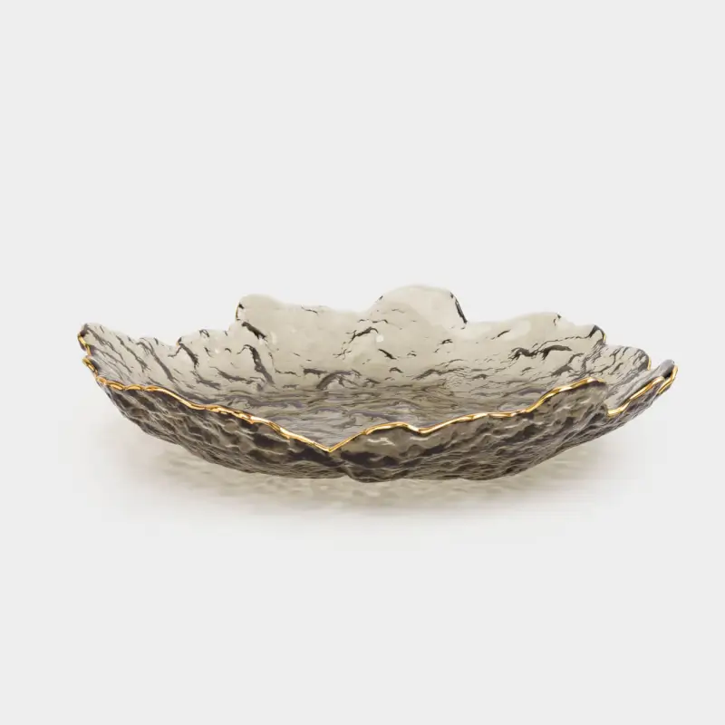 Dish, 25x4 cm, glass, gray, with golden edging, Nautilus color