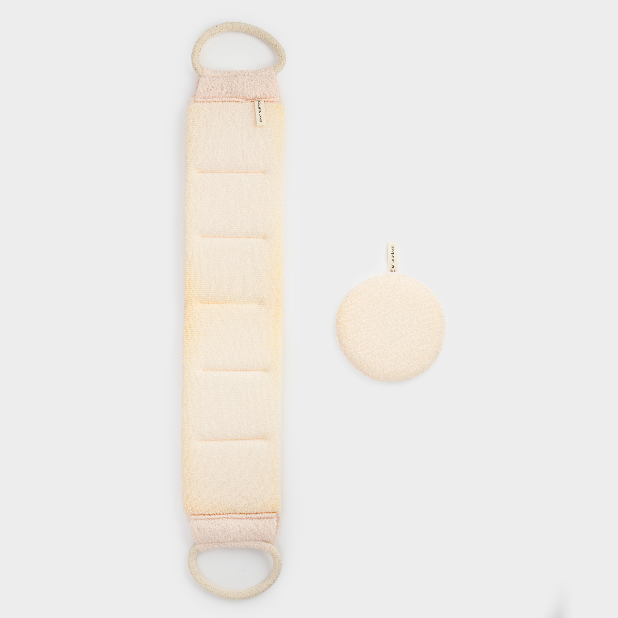 Shower set, 2 pcs, washcloth-tape/washcloth-sponge, nylon / cotton, beige, Unique spa, image-0