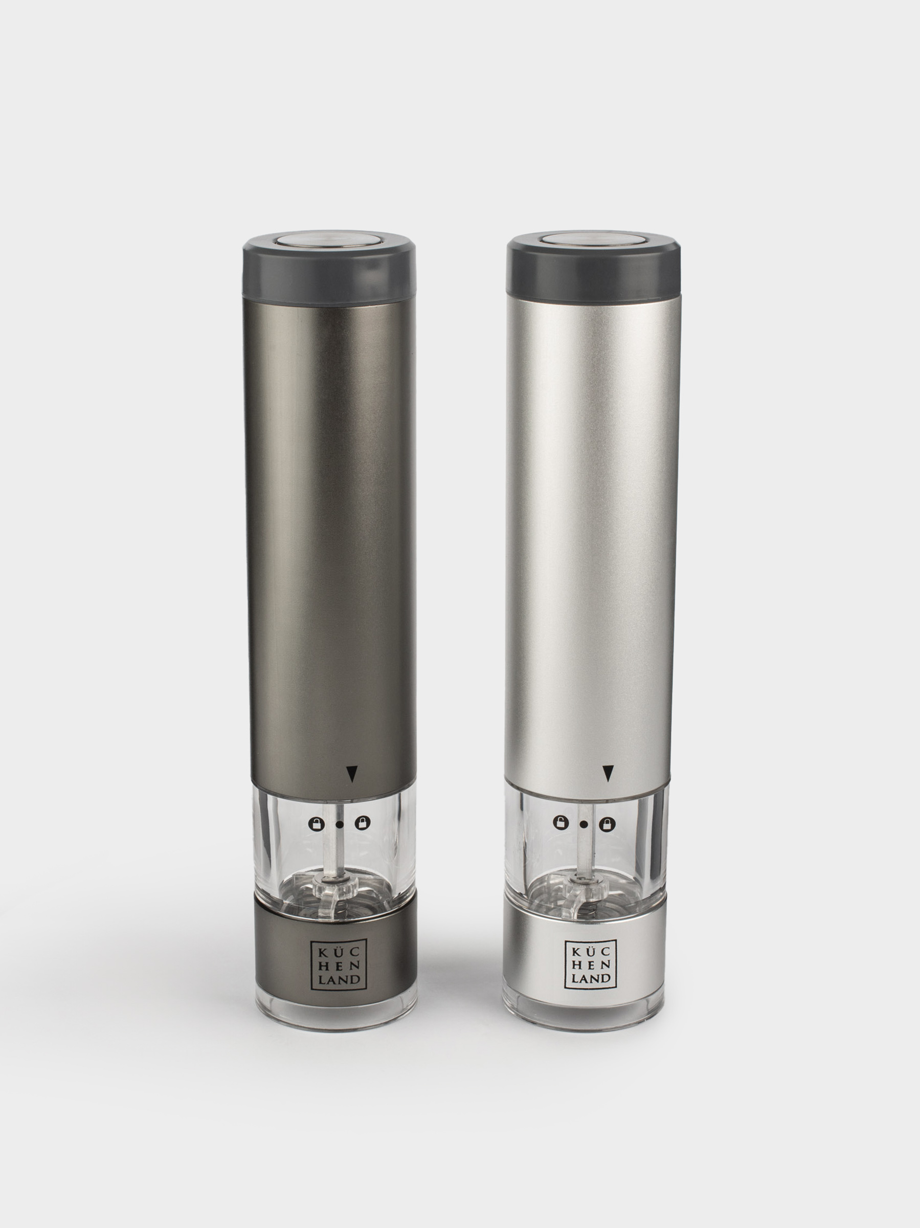 Spice mill, 22 cm, 2 pcs, electric, metal / plastic, LED B, Grey, Piquant, image-2