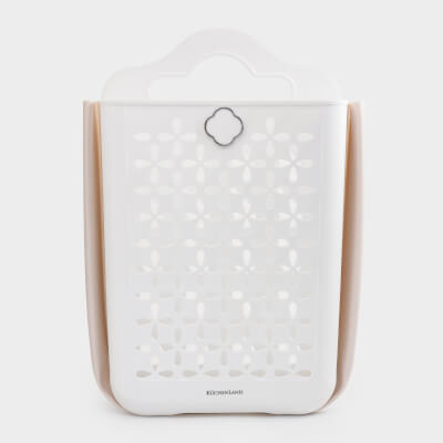 Laundry basket, 25x34x48 cm, folding, plastic / rubber, beige-pink, Foldaway