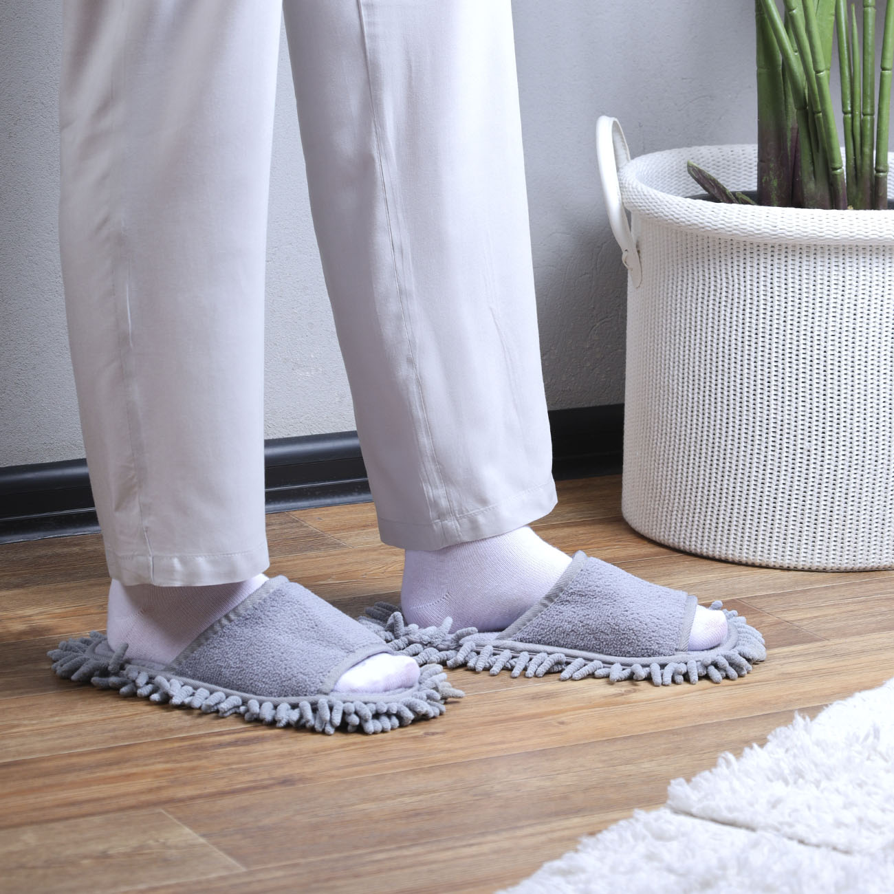 Polisher slippers, 25.5 cm, with removable sole, microfiber, grey, Clean