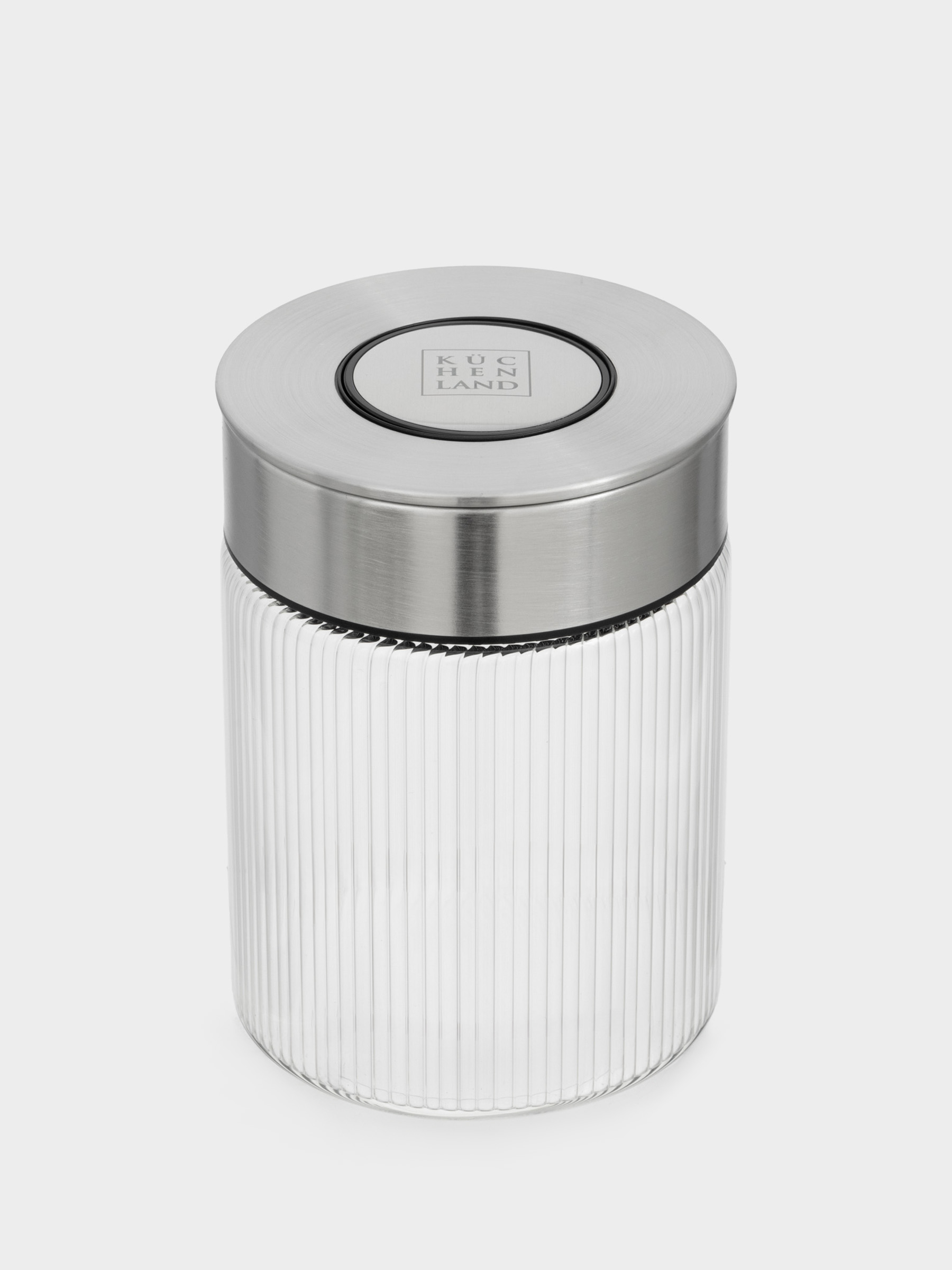 Bulk products jar, 700 ml, with vacuum lid, glass B, Ribby steel, image-1