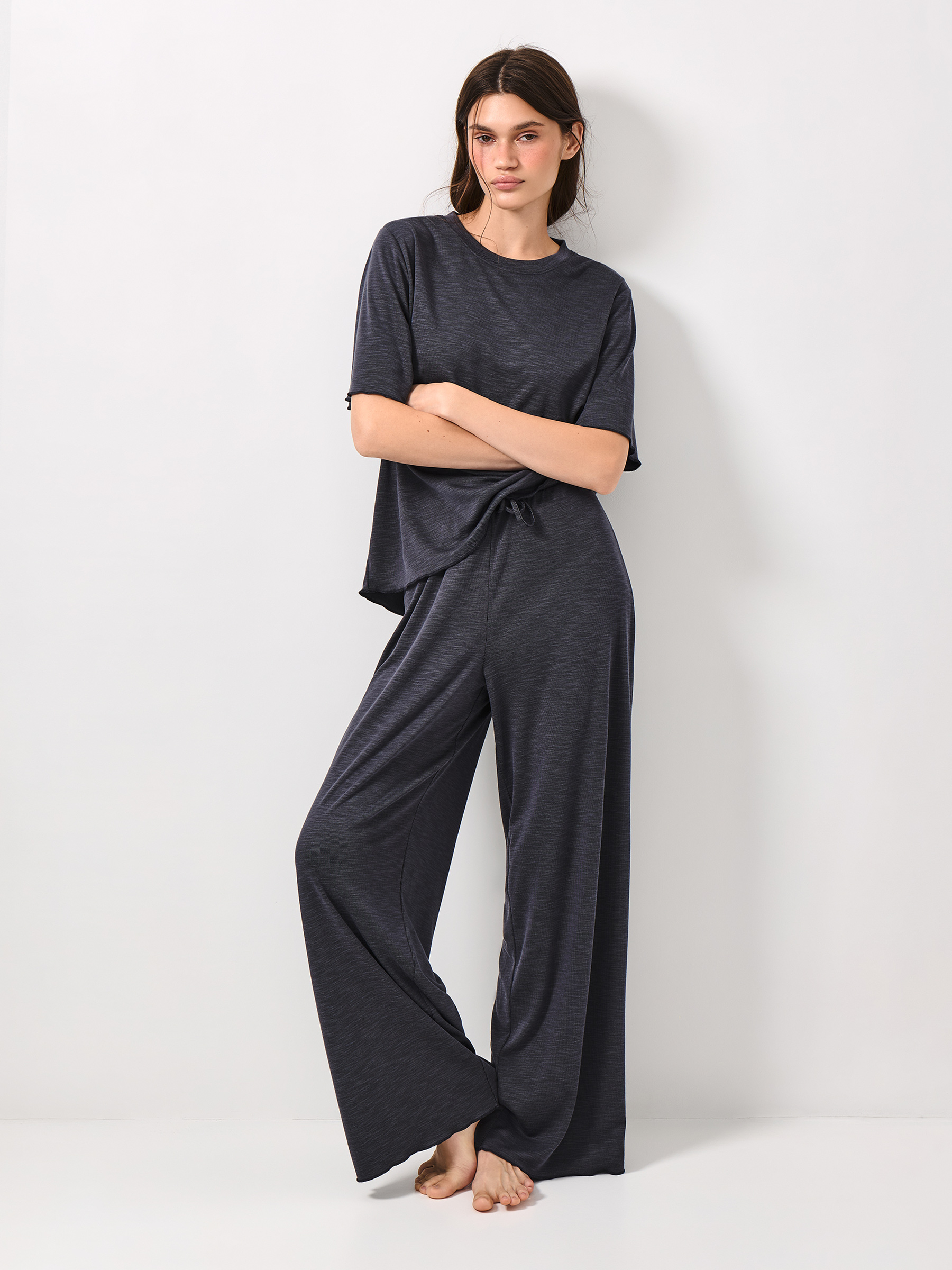Women's T-shirt, size S, modal / polyester, dark grey, Savina, image-1