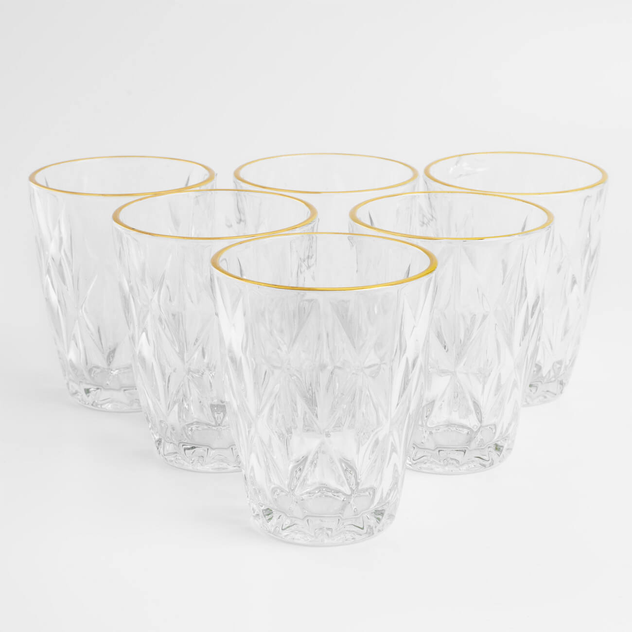 Glass, 10 cm, 270 ml, 6 pcs, glass R, with golden edging, Rhomb gold