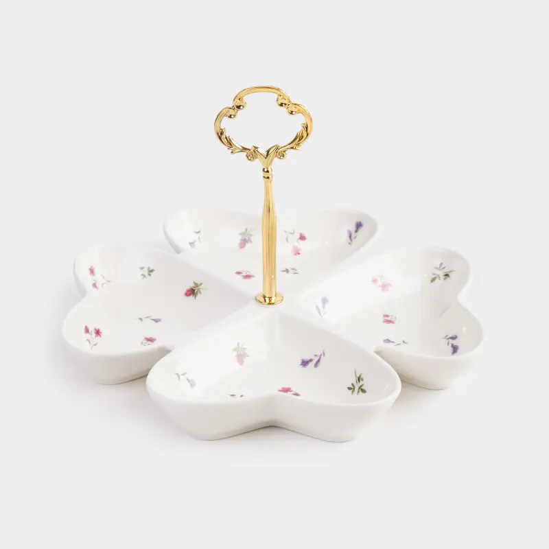 Snack stand, 23x17 cm, 4 compartments, with handle, ceramic / steel, Heart in flowers, El flora ,image-0