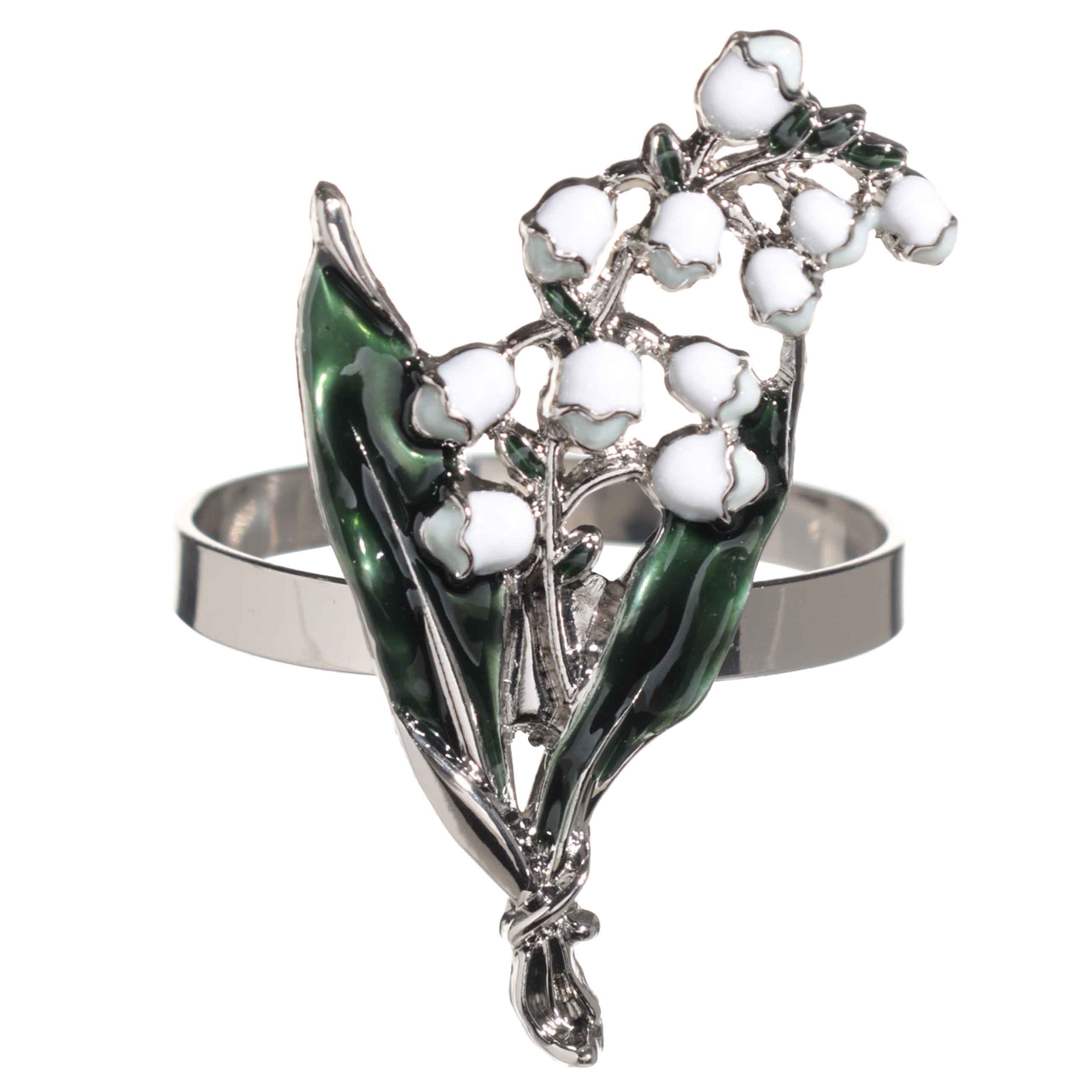 Napkin ring, 5 cm, metal, green-gold, Lily of the valley with leaves, May-lily
