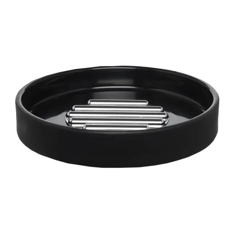 Soap dish, 12 cm, plastic, round, black, Loft style