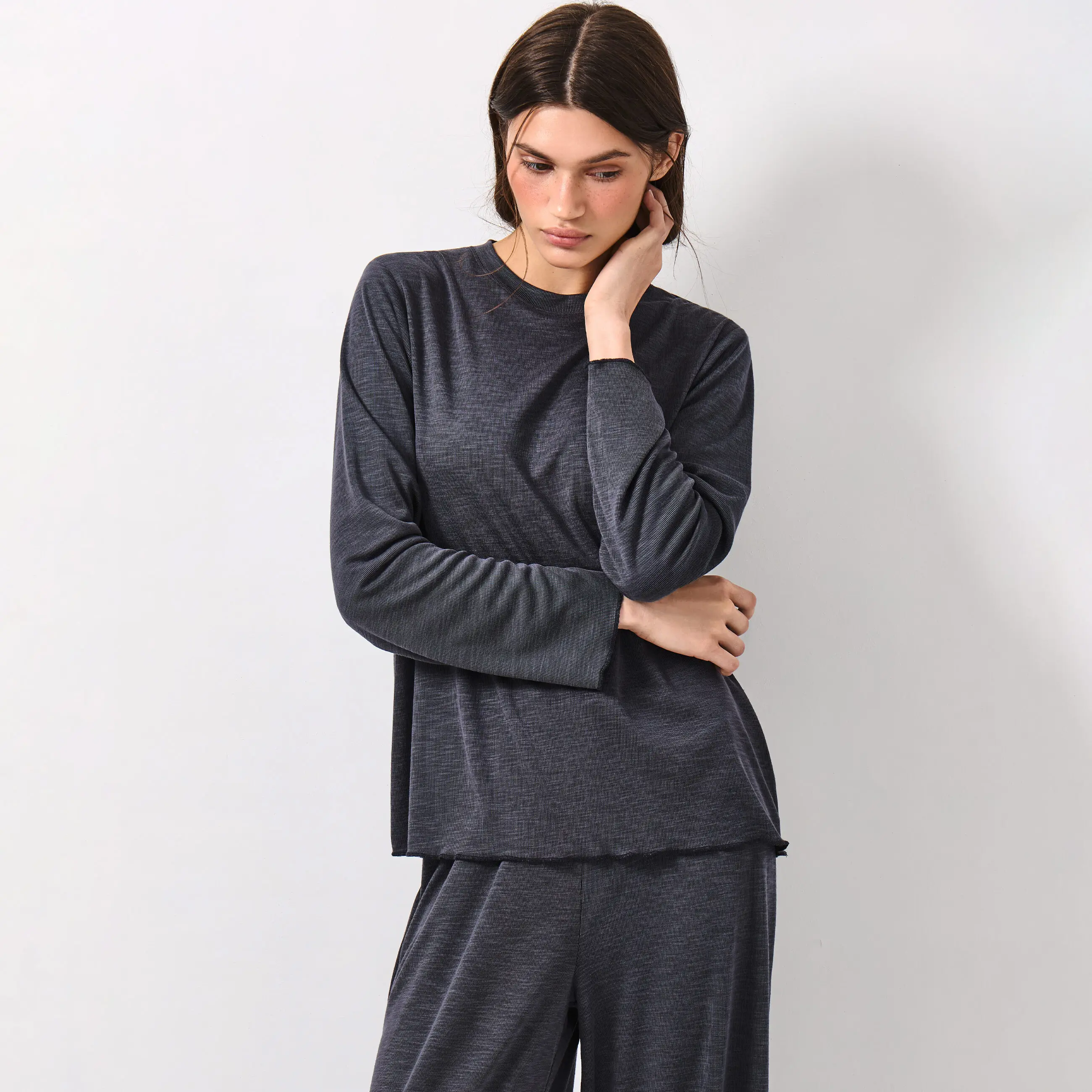 Women's long sleeve, size L, modal / polyester, dark grey, Savina