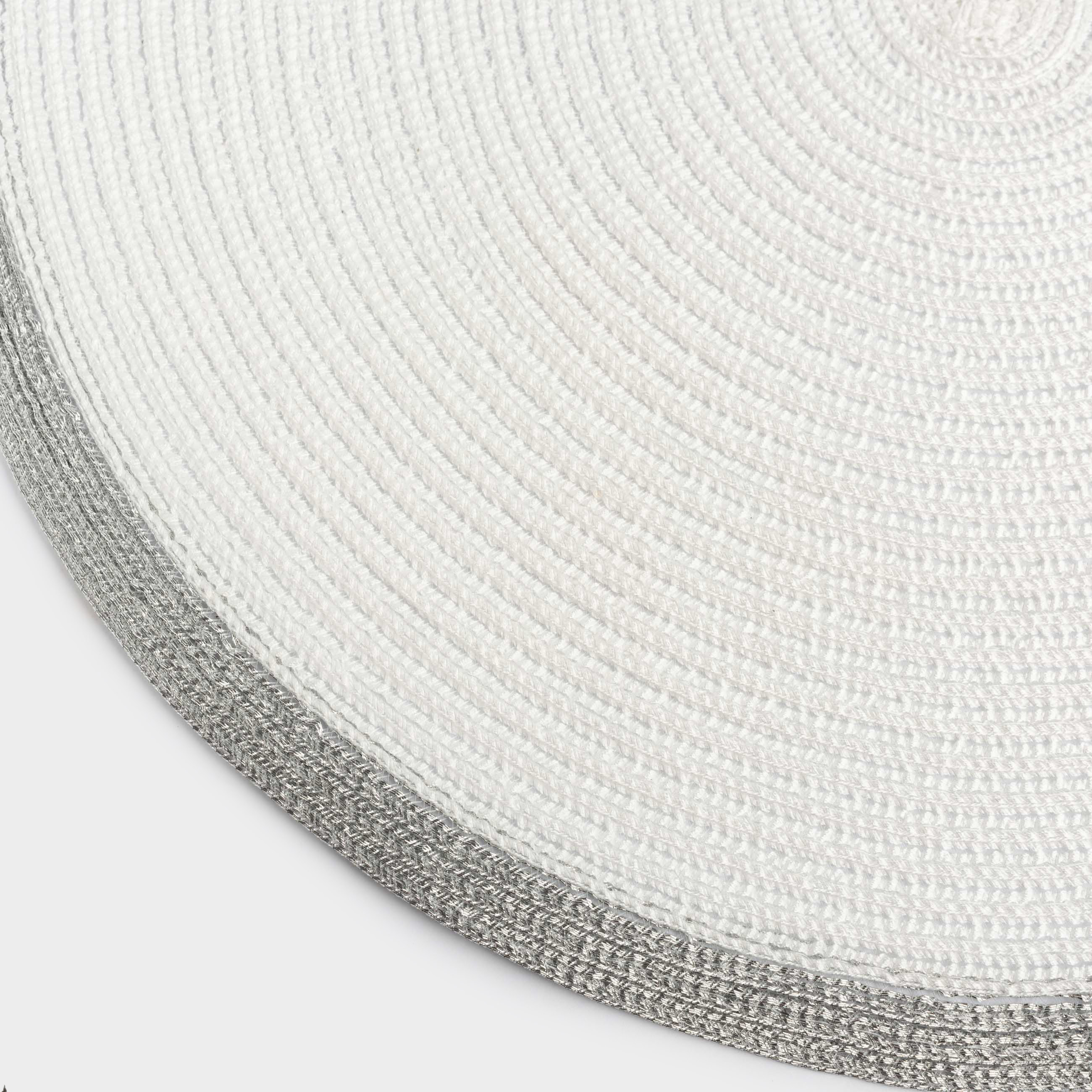 Instrument napkin, 38 cm, polyester, round, white, Silver border, Rotary rim