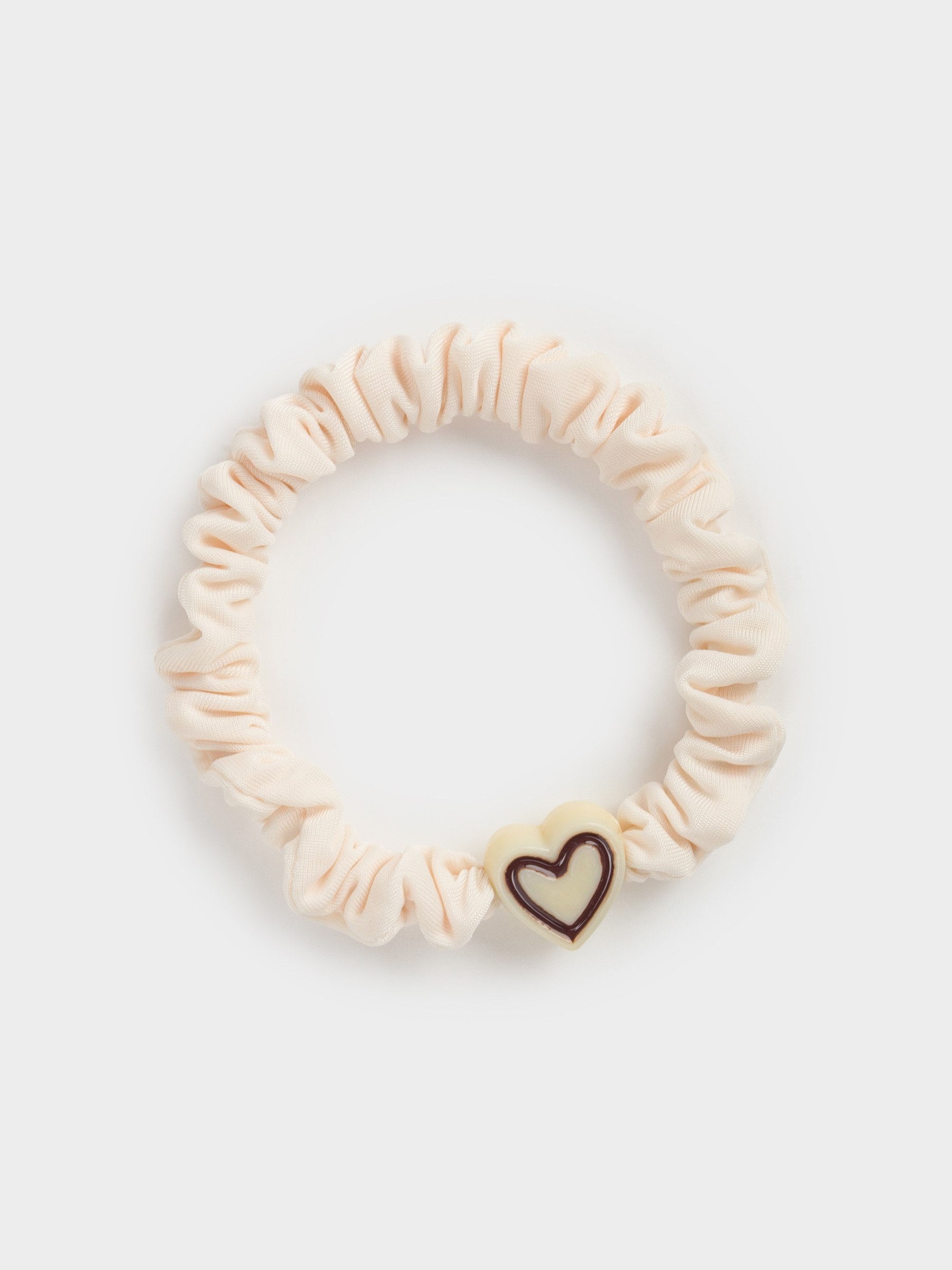 Elastic hair band, 5 cm, satin / plastic, beige, Heart, Silk, image-2