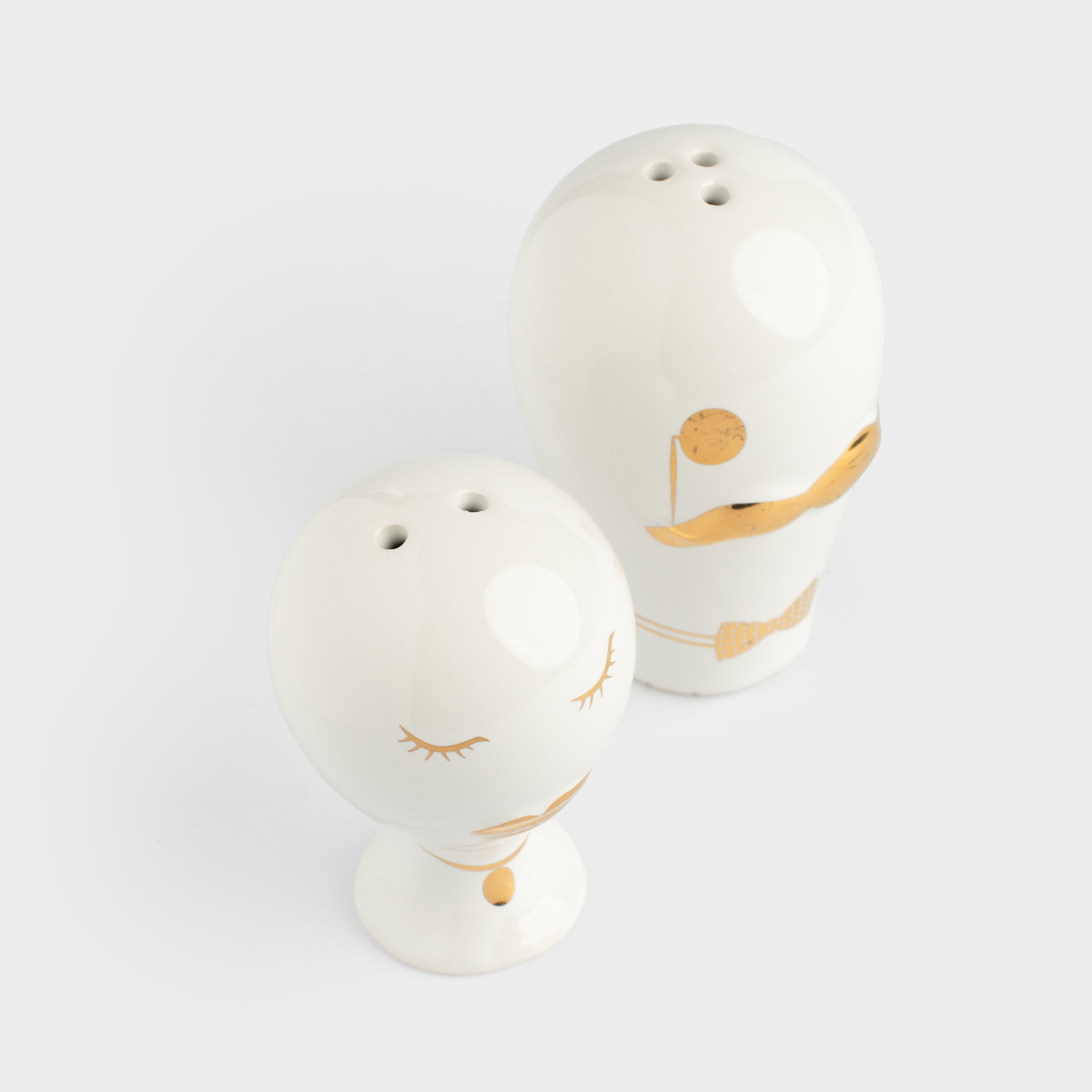 Salt and pepper set, 8 cm, ceramic, white and gold, Cavalier and Lady, He&She, image-4