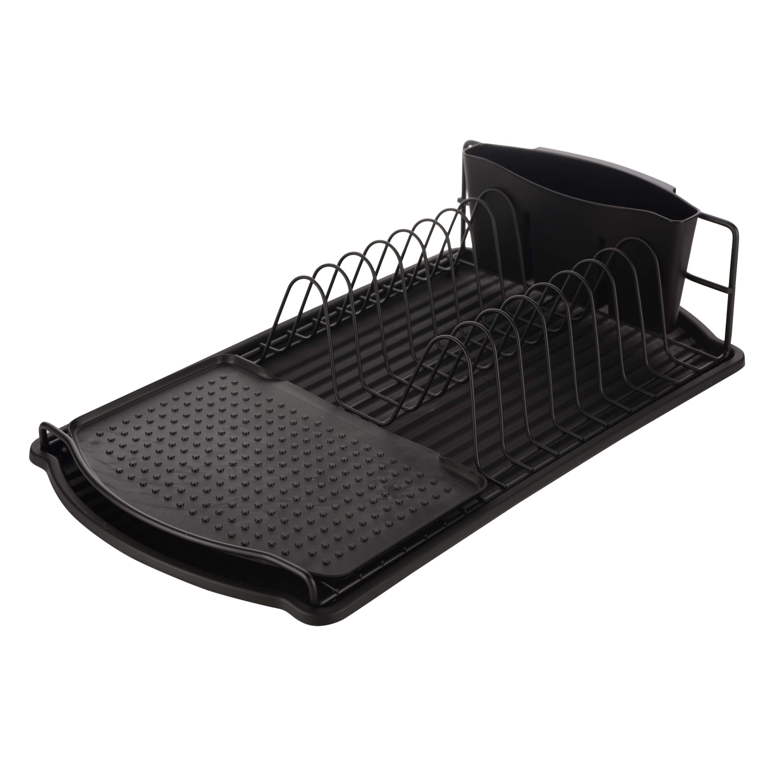 Dish rack, 47x26 cm, with tray, plastic / metal, black, Black style, image-0