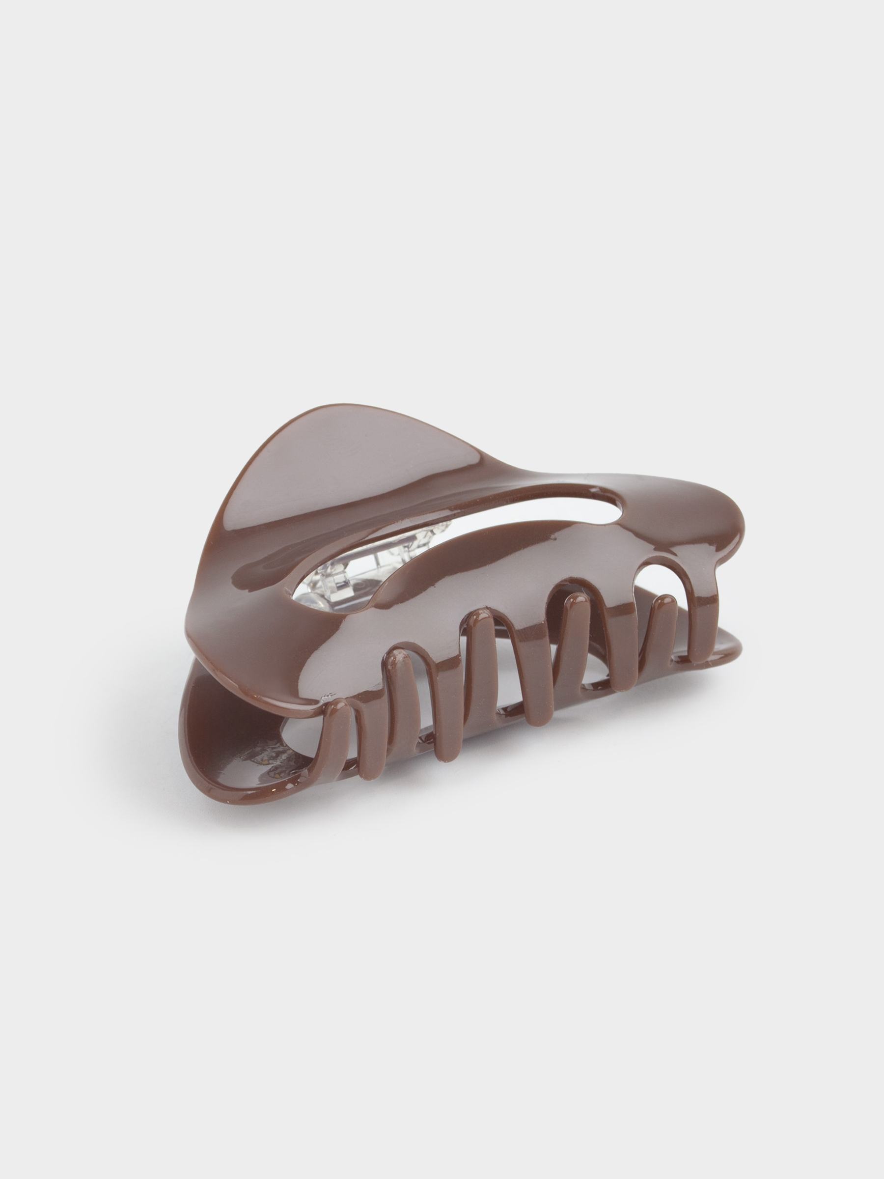 Hair clip, 9 cm, plastic / metal, brown, mother of pearl, Crab, Glam, image-2