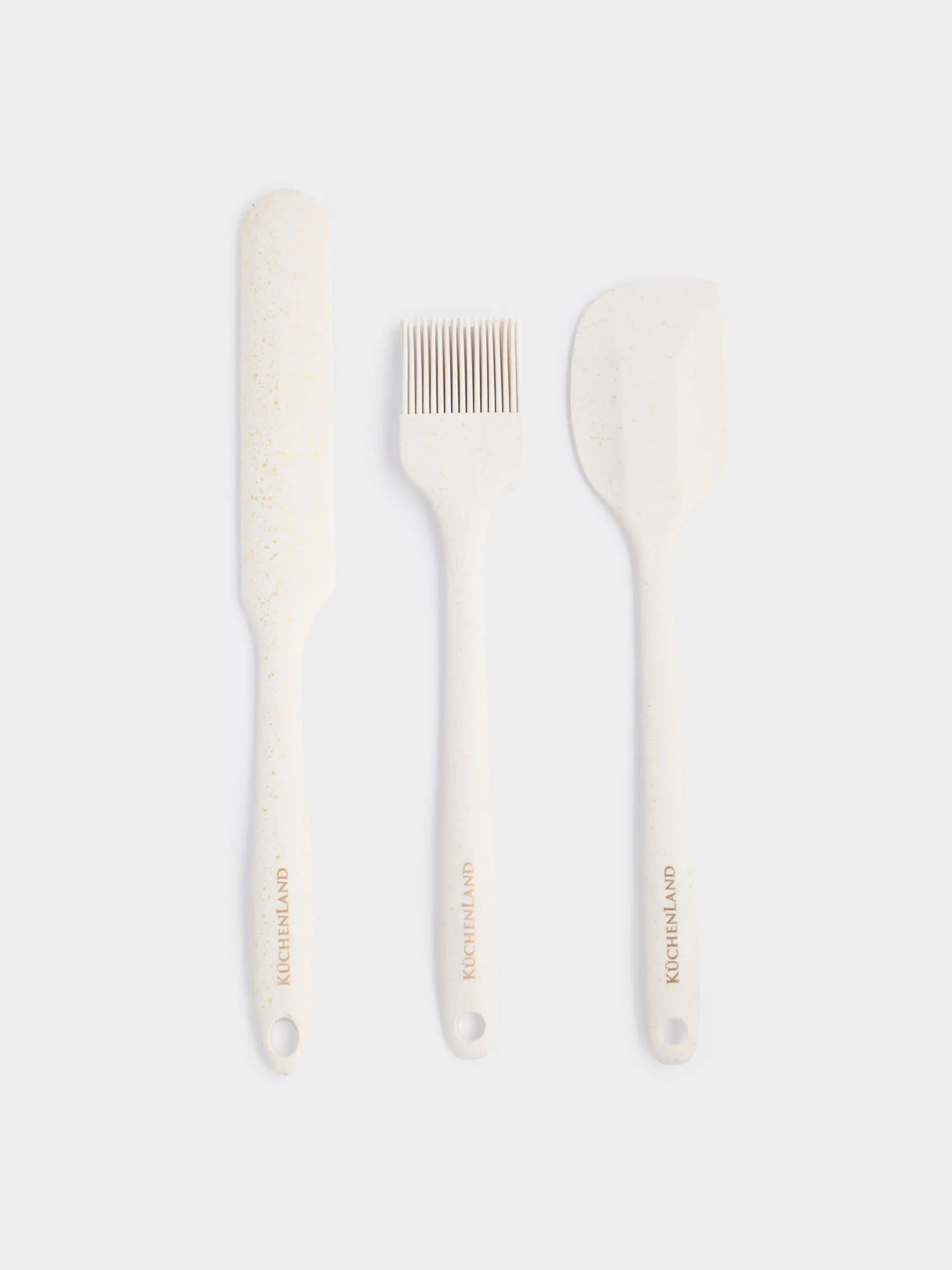 Pancake baking set, 3 items, spatulas/brush, silicone, ecru, speckled bakery speckled