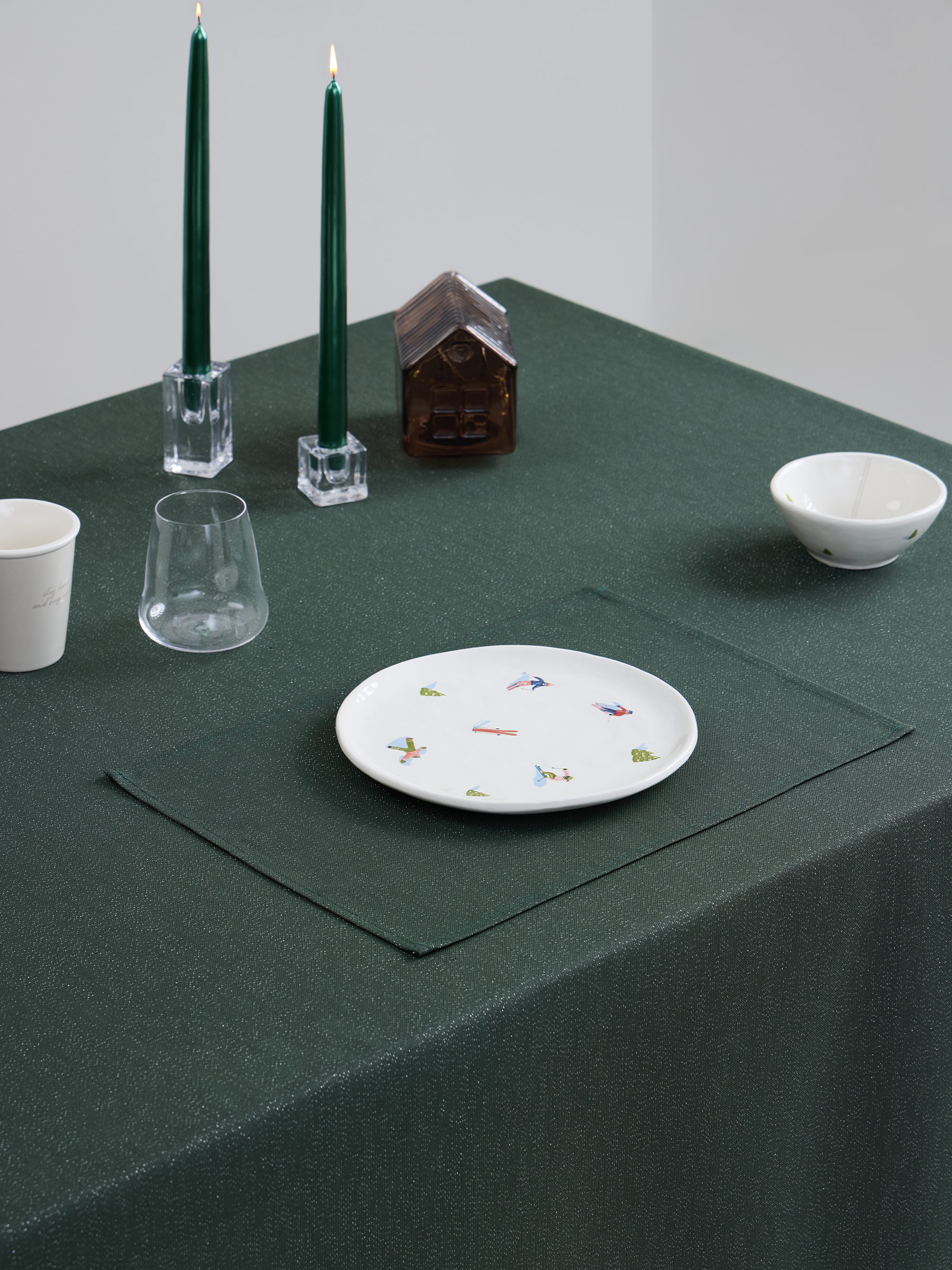 Placemat, 30x45 cm, polyester, rectangular, dark green, Green speckled, image-1