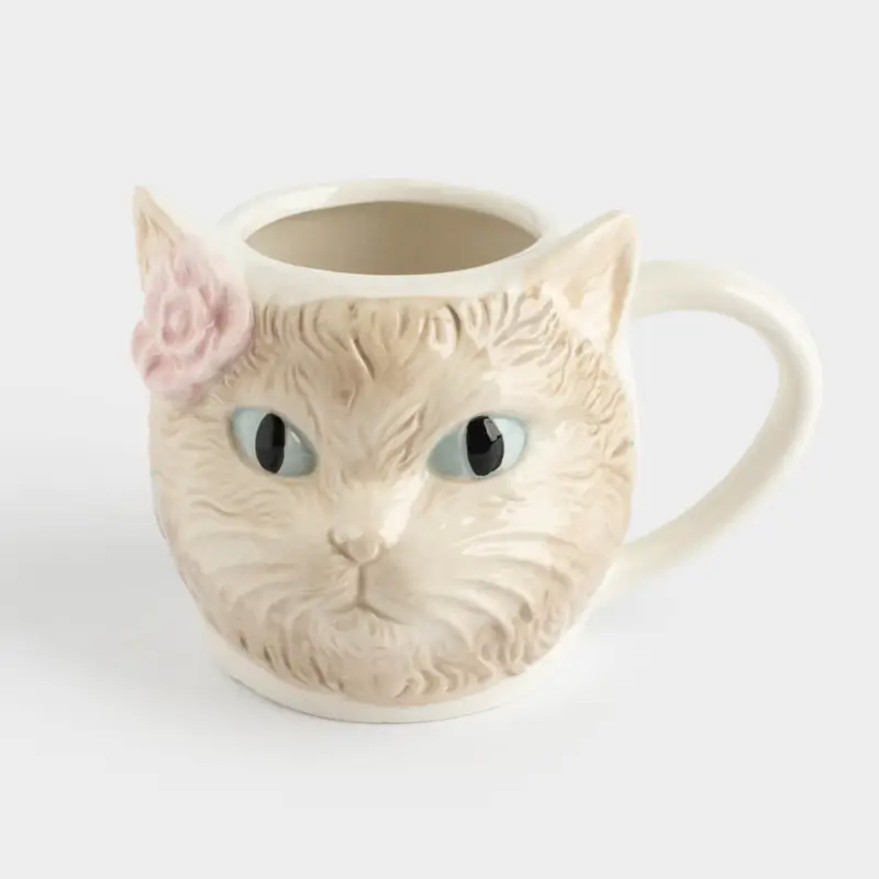 Mug, 480 ml, ceramic, milky beige, Cat, Cat