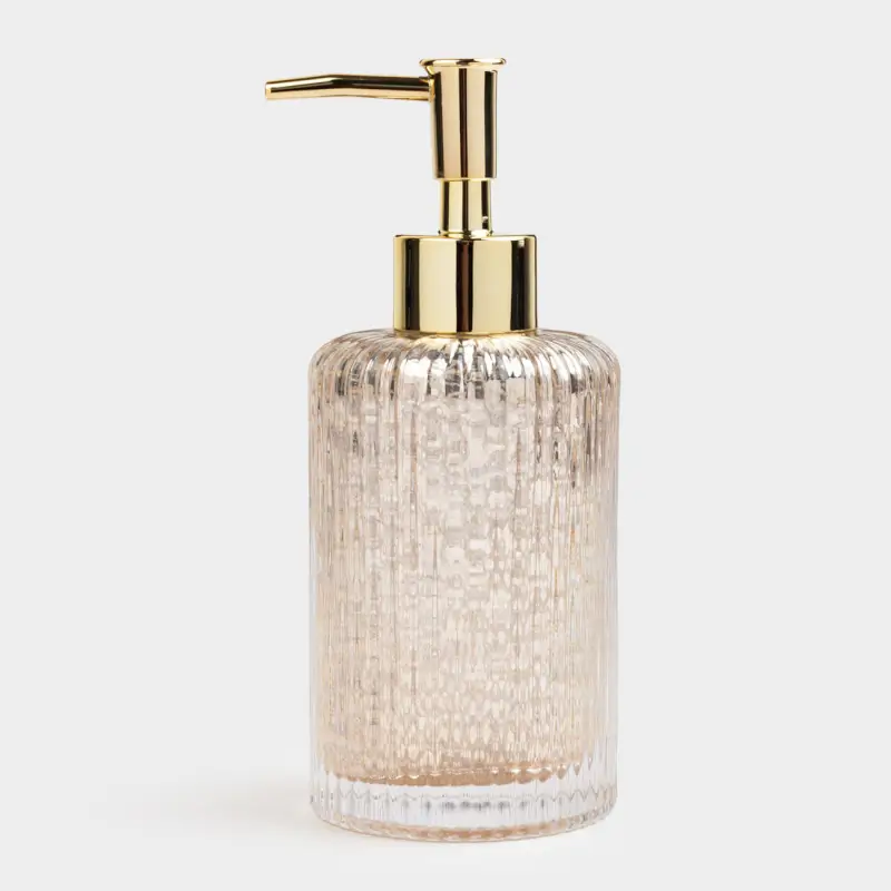 Liquid soap dispenser, 240 ml, glass / plastic, golden, Diana