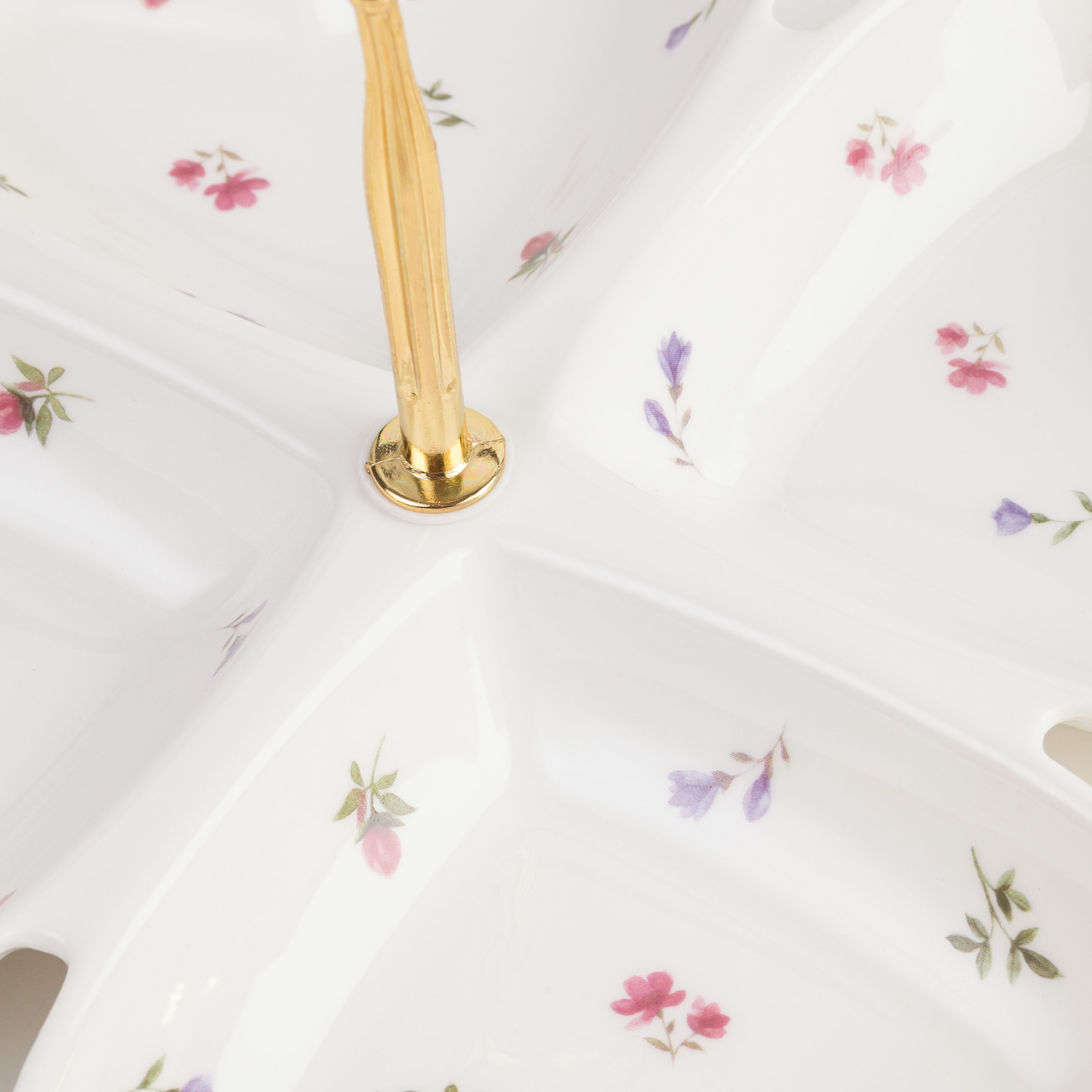 Snack stand, 23x17 cm, 4 compartments, with handle, ceramic / steel, Heart in flowers, El flora, image-6
