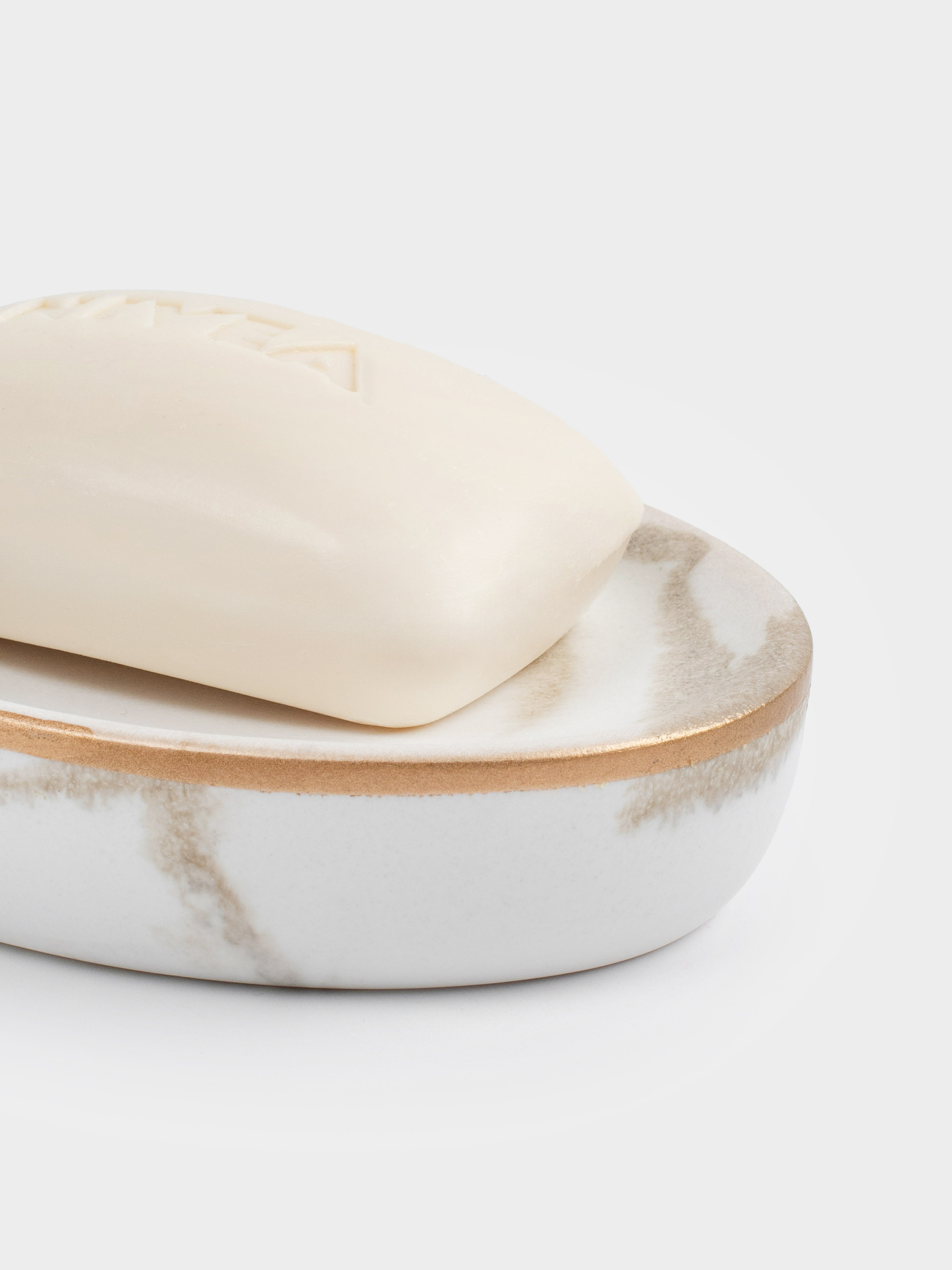 Soap dish, 12x9 cm, polyresin, oval, white-gold, Marble, Dryad, image-6