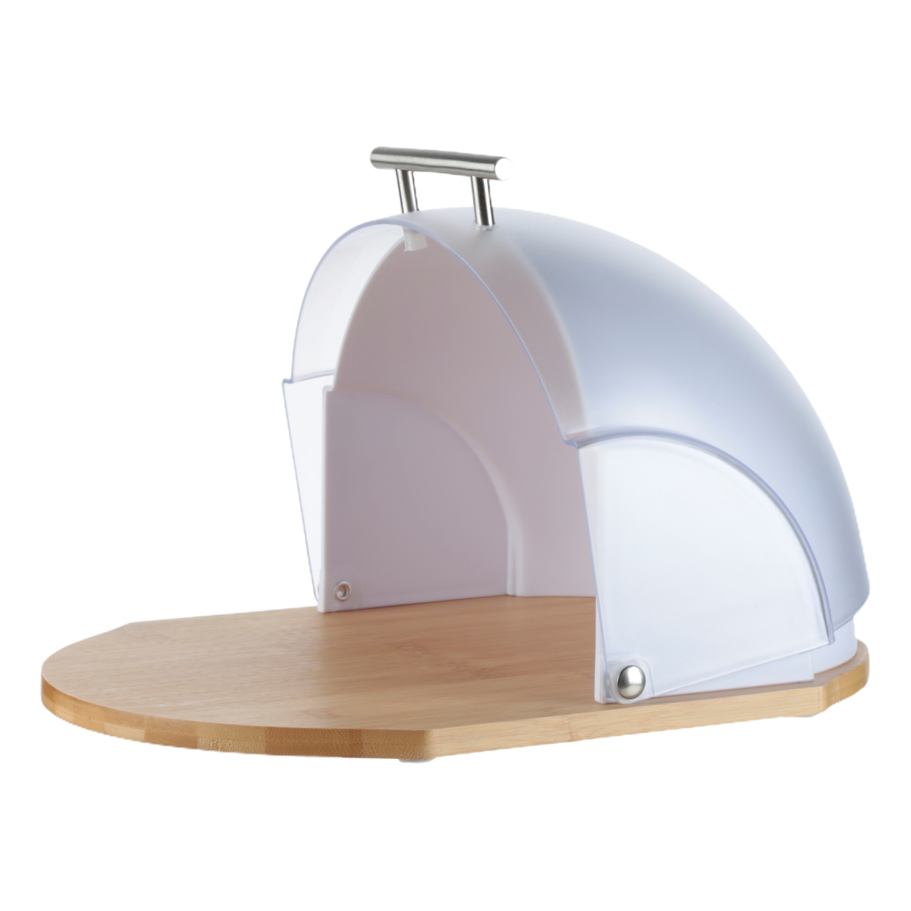 Bread box, 39x26x20 cm, plastic / bamboo, oval, silver-gray, Assist