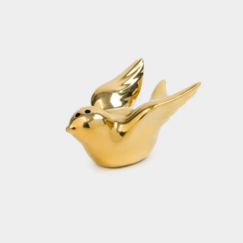 Salt or pepper container, 9 cm, porcelain P, golden, Bird, Paradise garden ,image-0