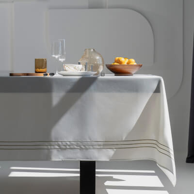 Tablecloth, 170x250 cm, polyester, white, Lines, Trim gold ,image-0