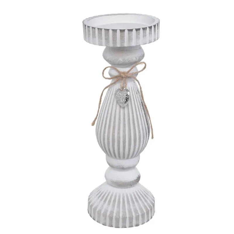 Candle holder, 26 cm, on a leg, wood, white, Ethno