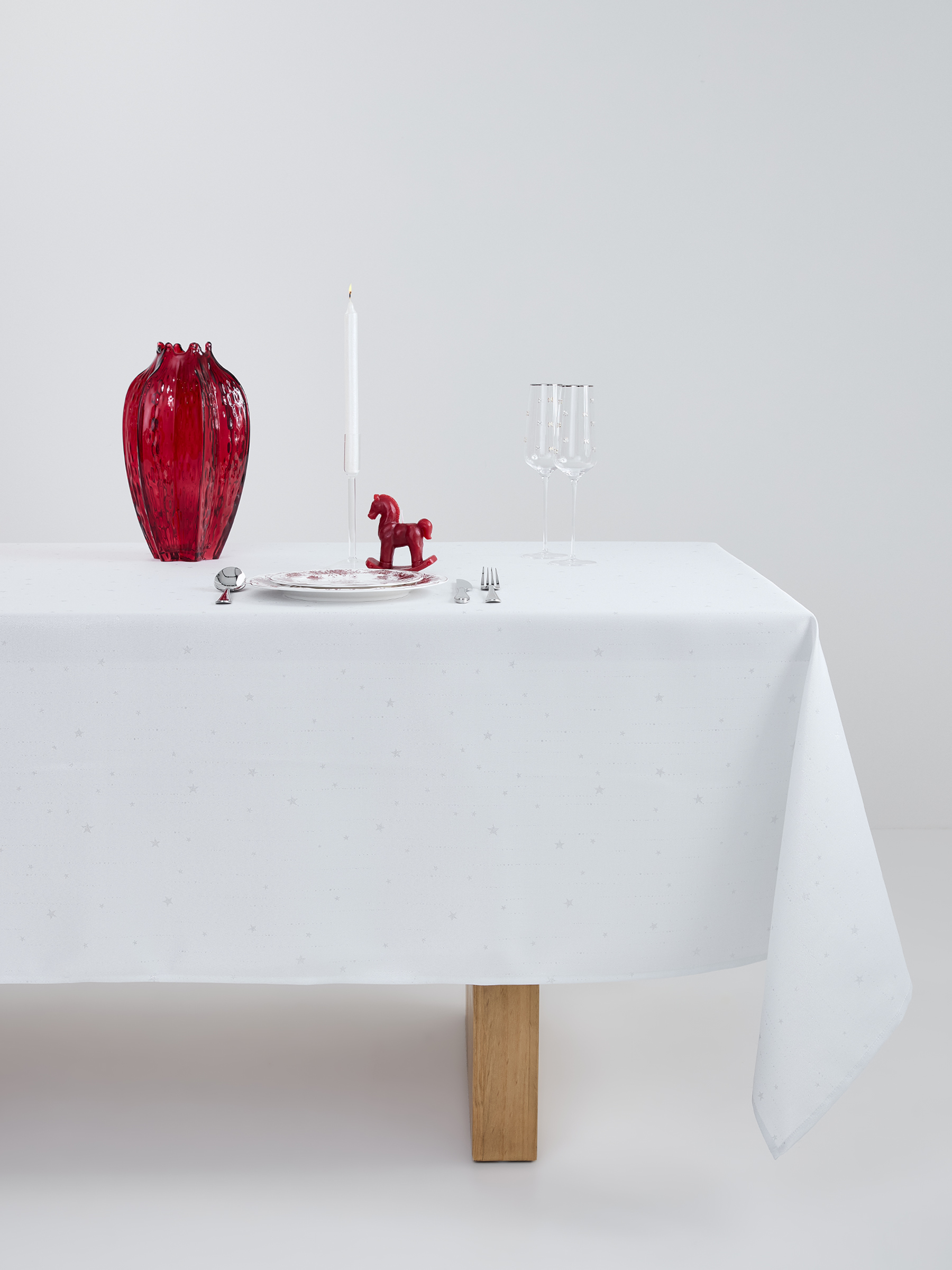 Tablecloth, 170x250 cm, jacquard, polyester, light grey, Silver stars, Starlight, image-0