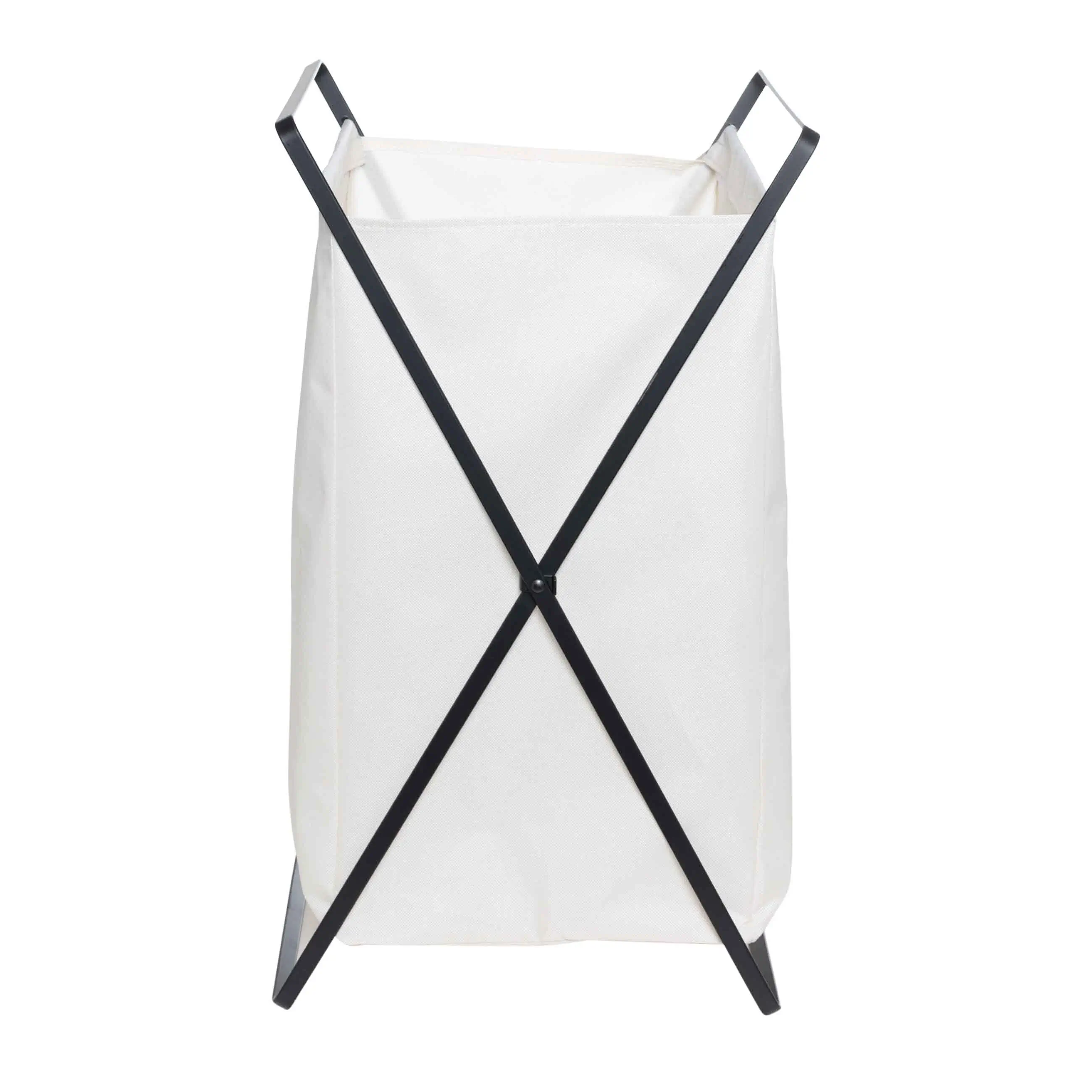 Laundry basket, 30x30x55 cm, foldable, metal / oxford, black and white, Compact black, image-0