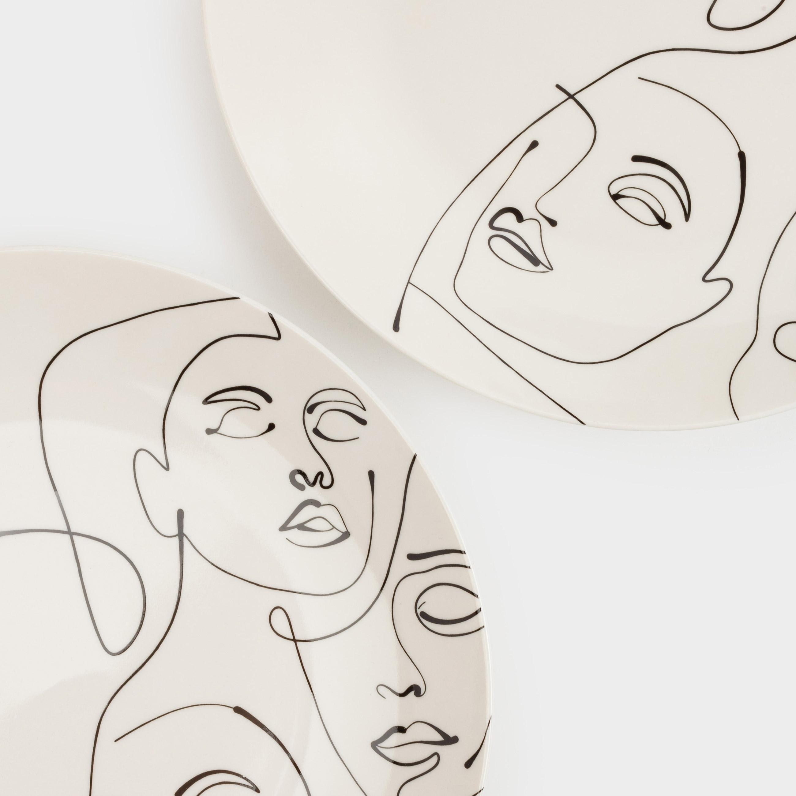 Snack plate, 23 cm, 2 pcs, porcelain N, Milk, Abstract faces, Face