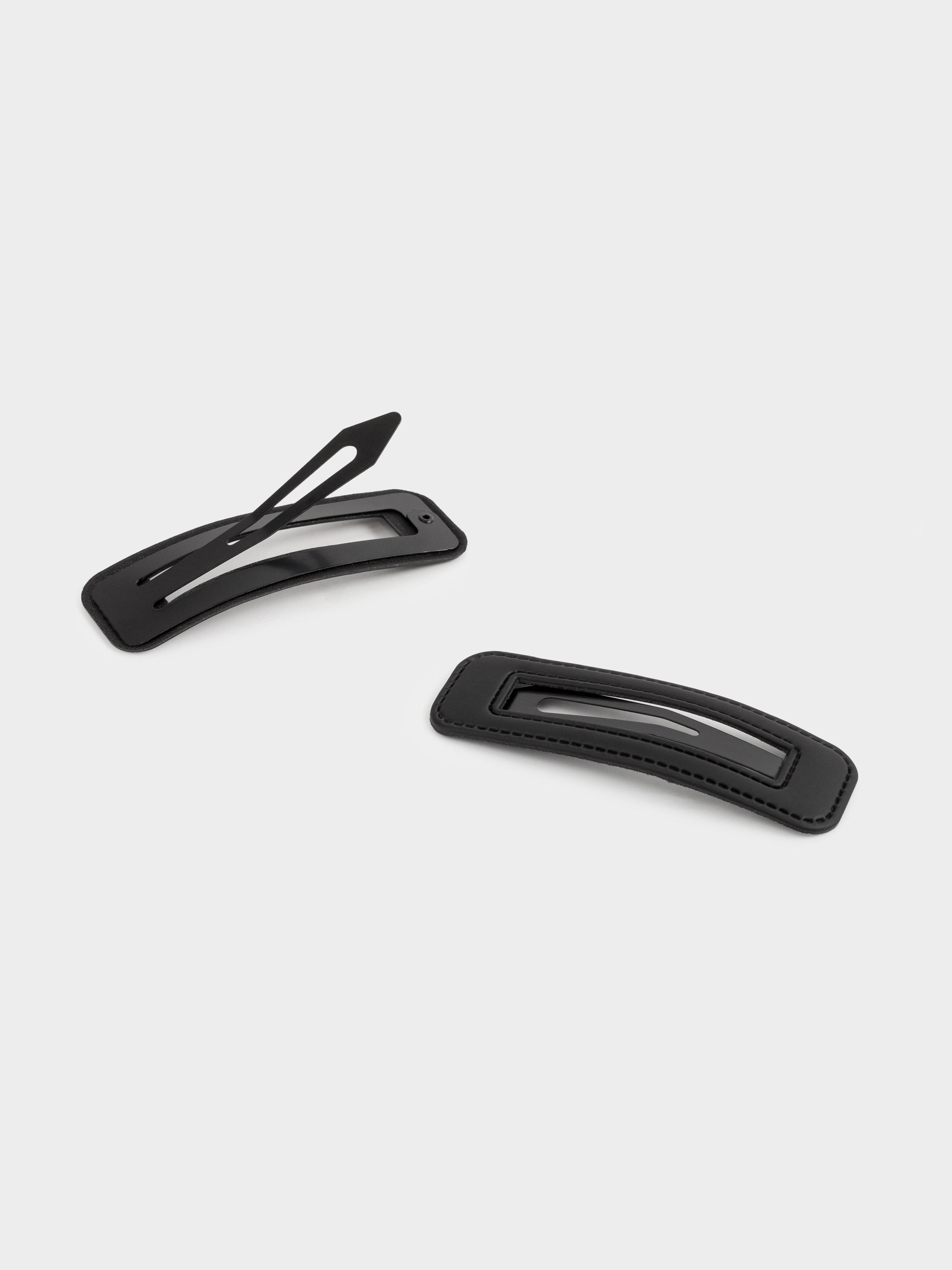 Hair clip, 9 cm, 2 pcs, polyurethane / metal, black, Geometry, Leather, image-4