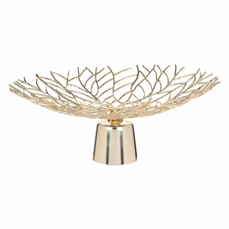 Fruit basket, 37x19 cm, on a leg, metal, golden, Branches, Twist gold