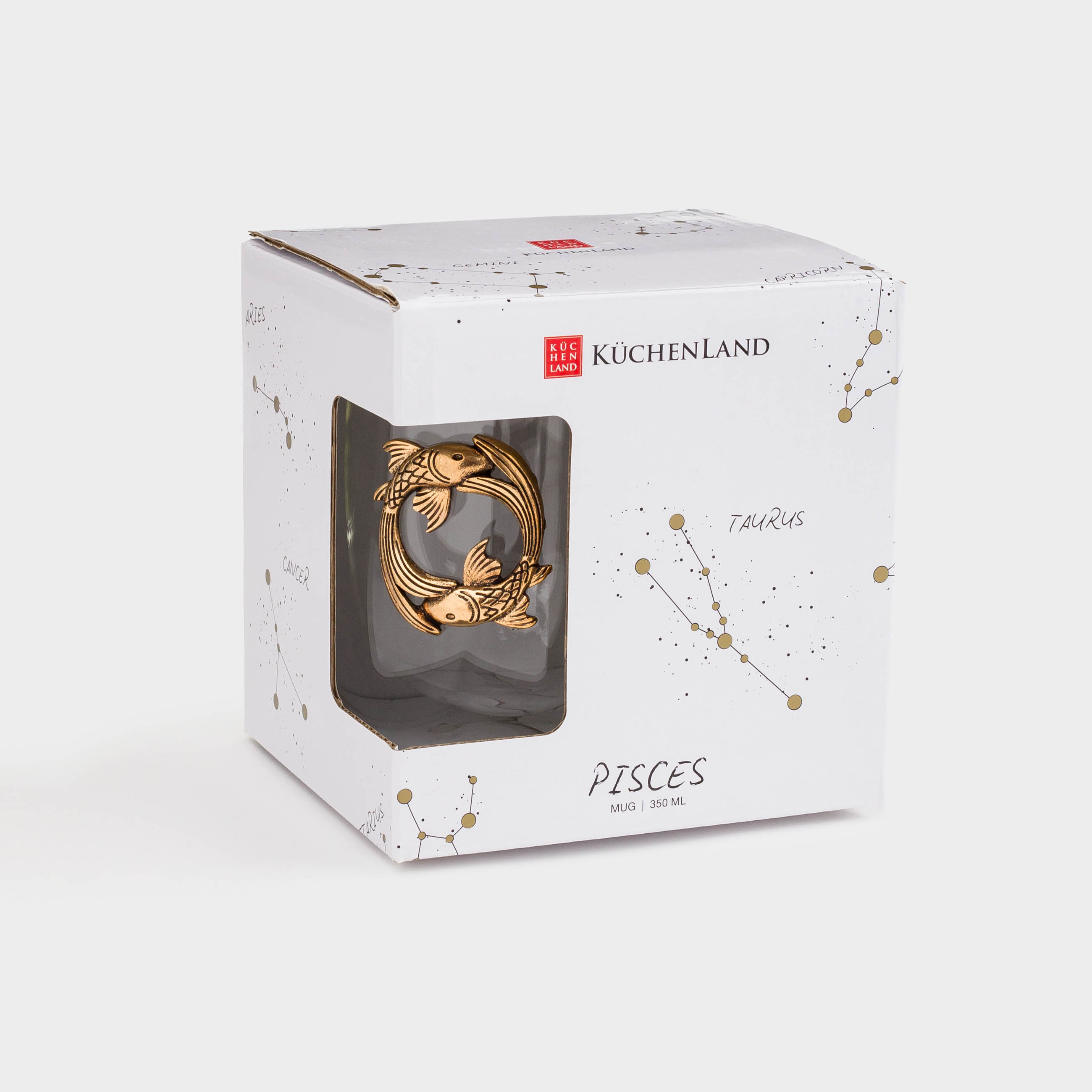 Mug, 350 ml, glass B, gold, Fish, Air zodiac, image-4