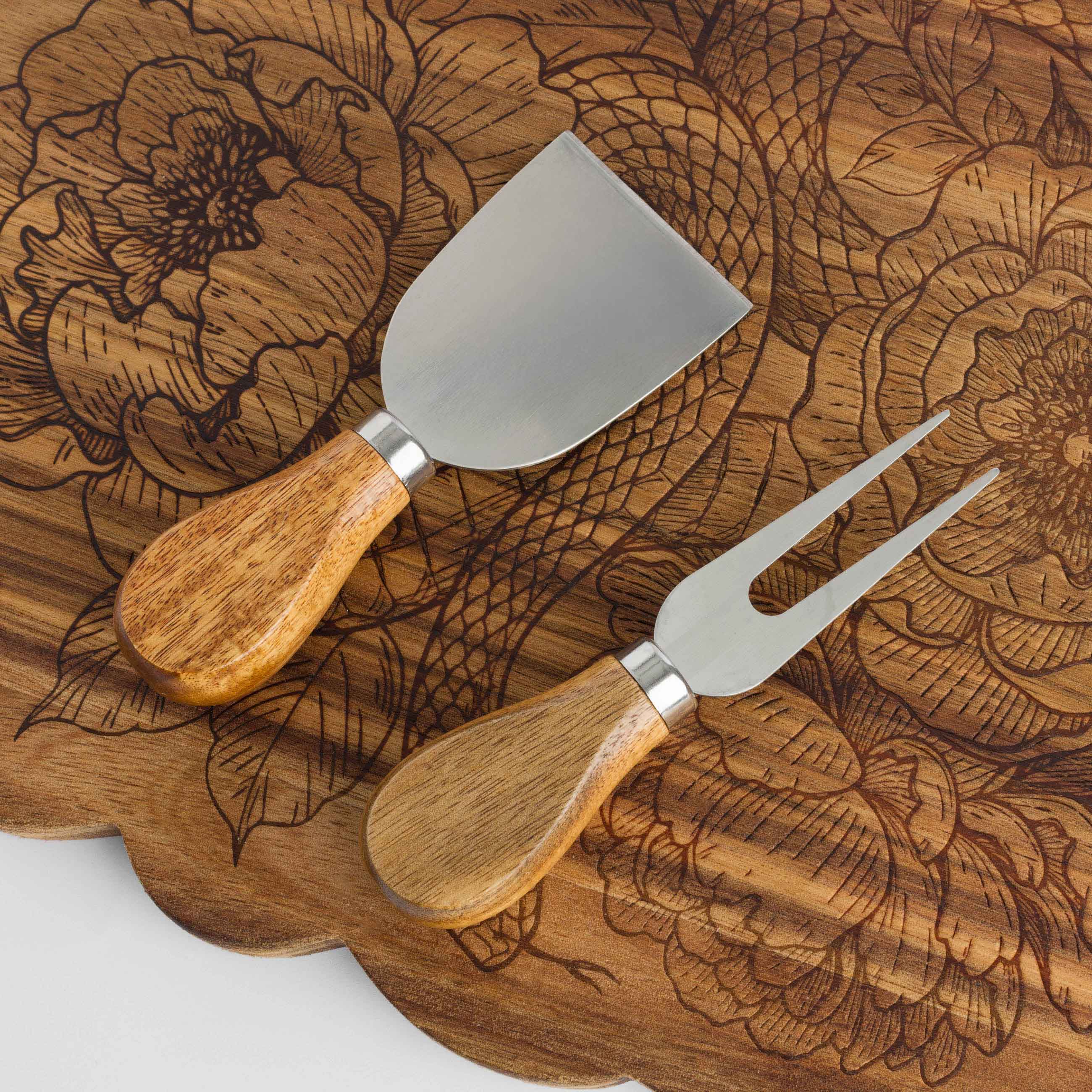 Cheese set, 5 items, dish board/bowl, steel / ceramic / wood, Snake in flowers, Noble tree