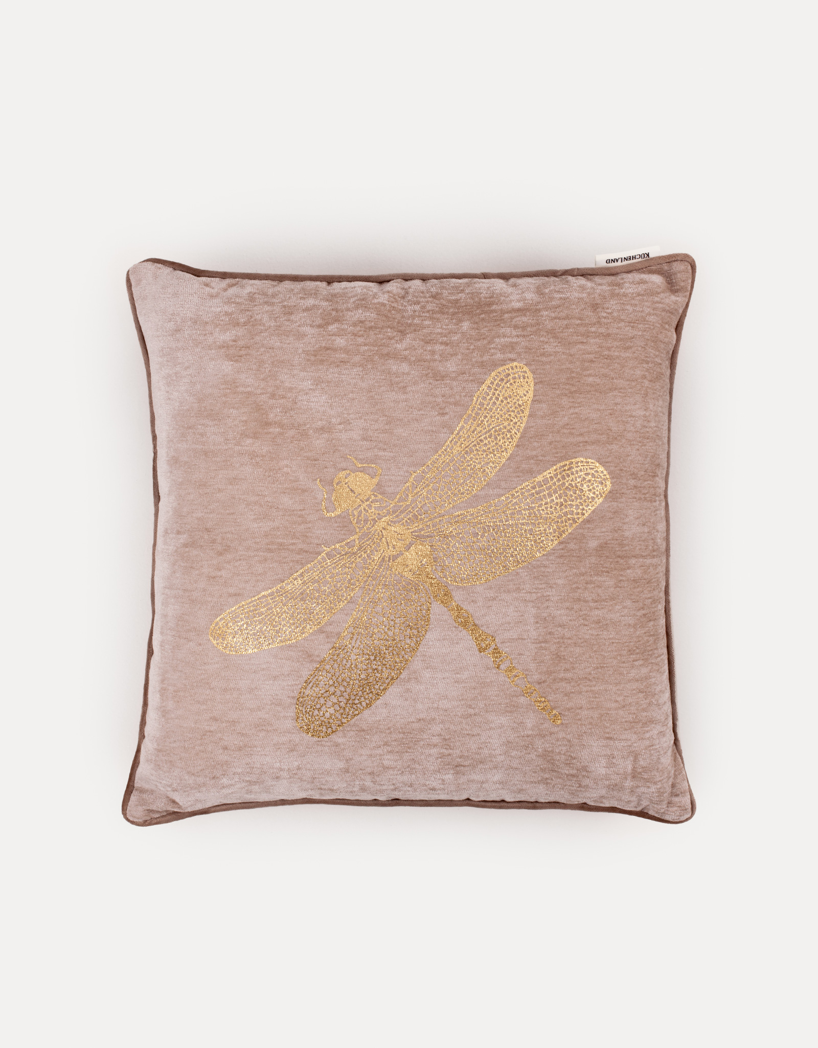 Decorative pillow, 45x45 cm, chenille / corduroy, gray-beige, Dragonfly, Dragonfly