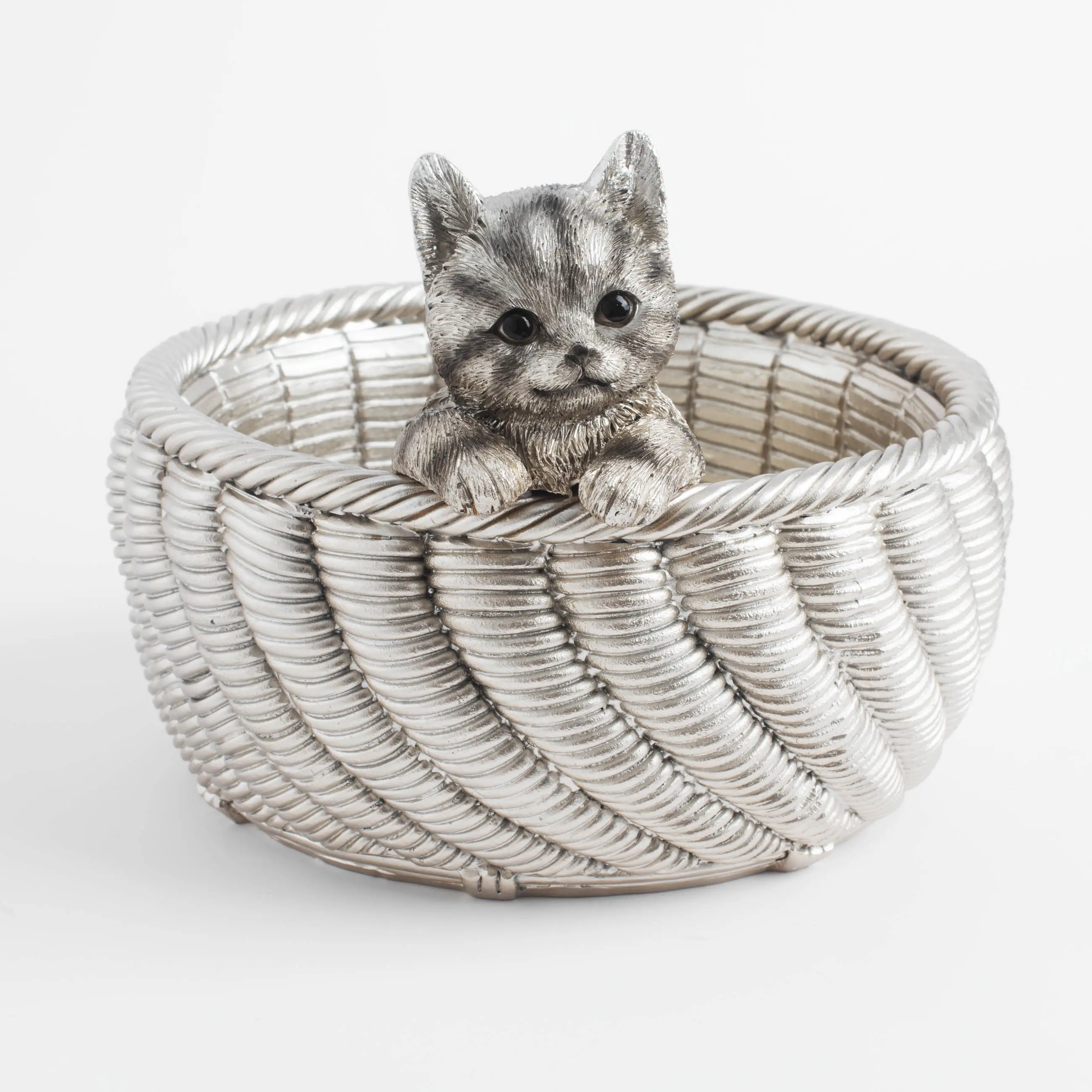 Decorative vase, 16x12 cm, polyresin, golden, Kitten in a basket, Cat, image-0