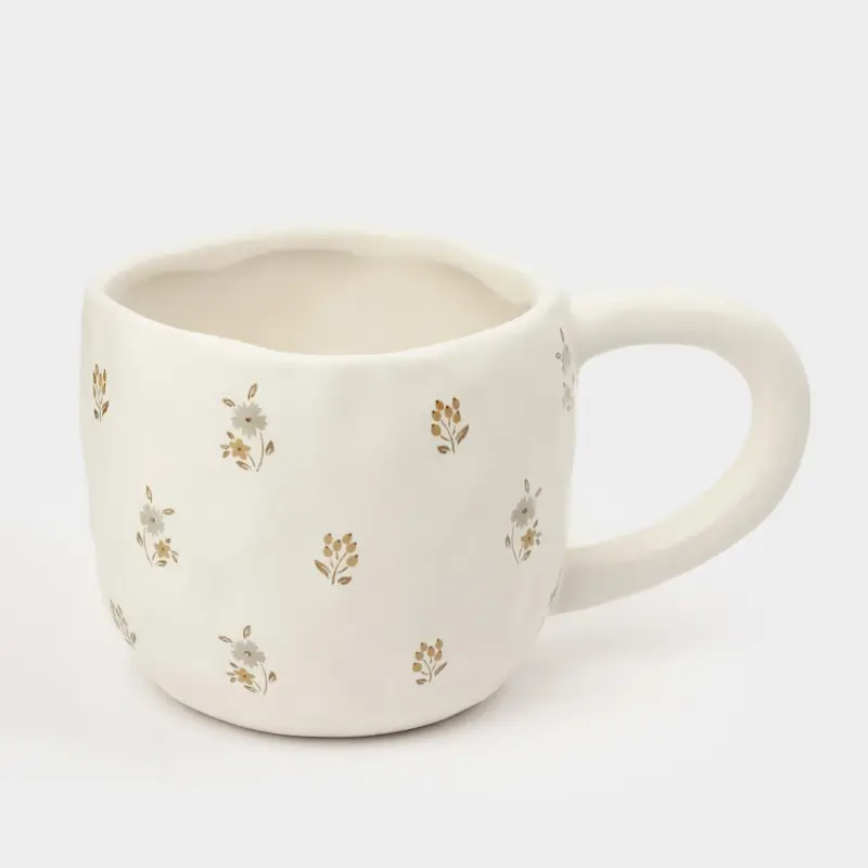 Mug, 440 ml, ceramic, milky, Vintage flowers, La flore ,image-0