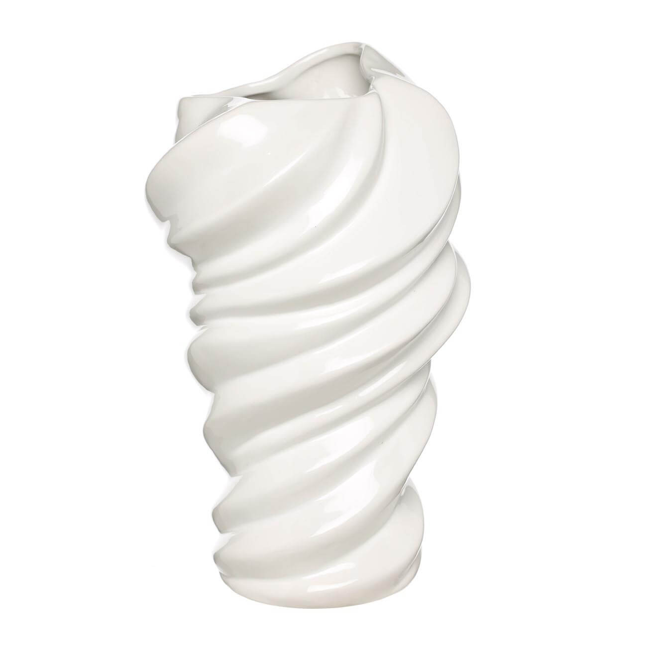 Flower vase, 30 cm, ceramic, white, Waves, Fluid