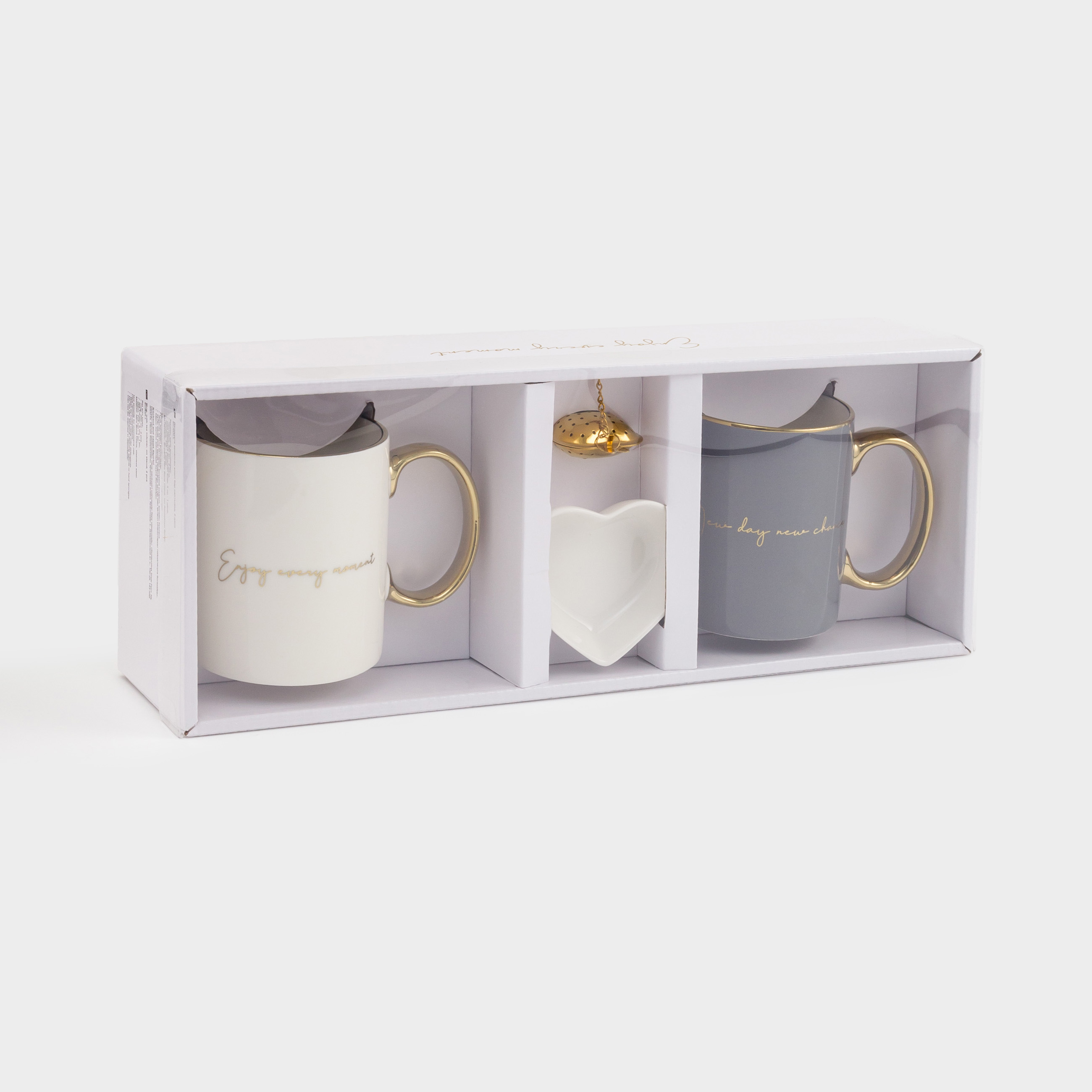 Mug, 350 ml, 2 pcs, with a sieve on a stand, porcelain N / steel, gray / white, Scroll