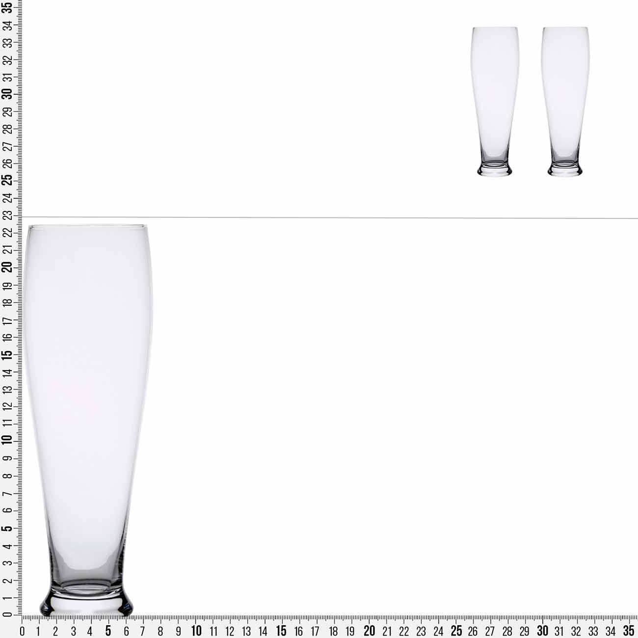 Beer glass, 23 cm, 650 ml, 2 pcs, glass, Clear