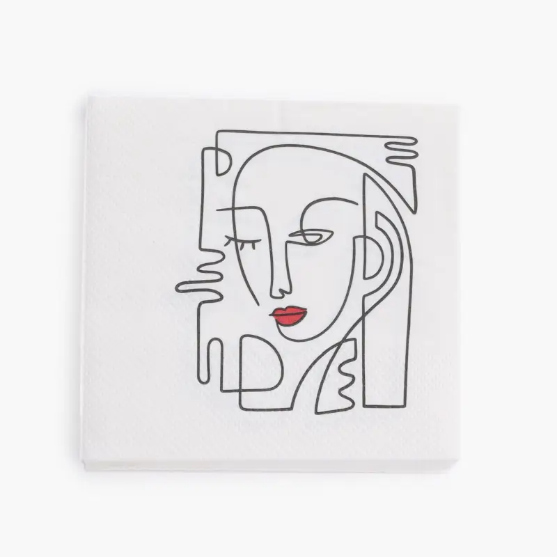 Paper napkins, 21x21 cm, 20 pcs, white, Face with red lips, Face ,image-0