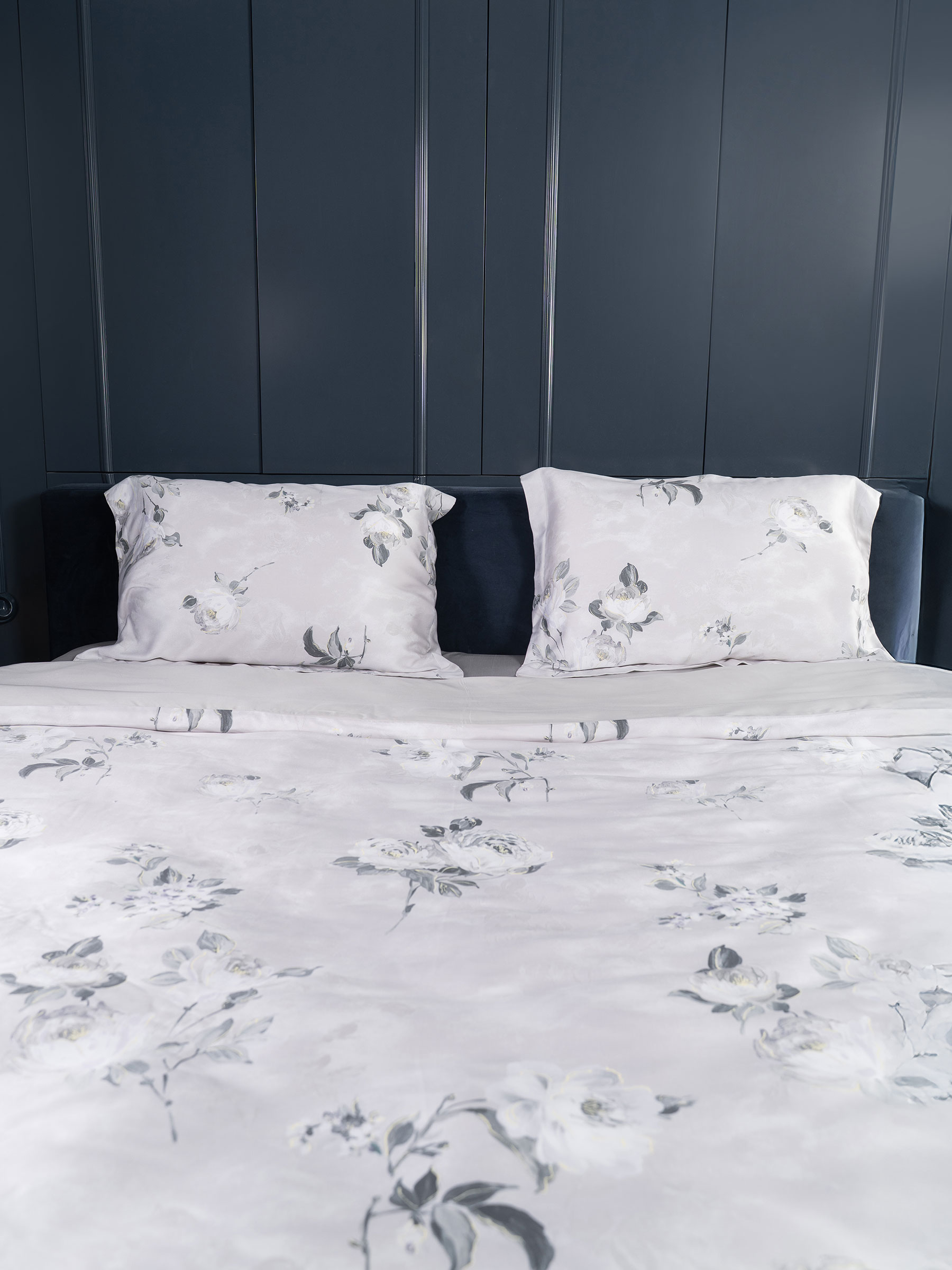 Bed linen set, euro, Tencel 300 TC, light grey, Flowers, Tencel, image-2