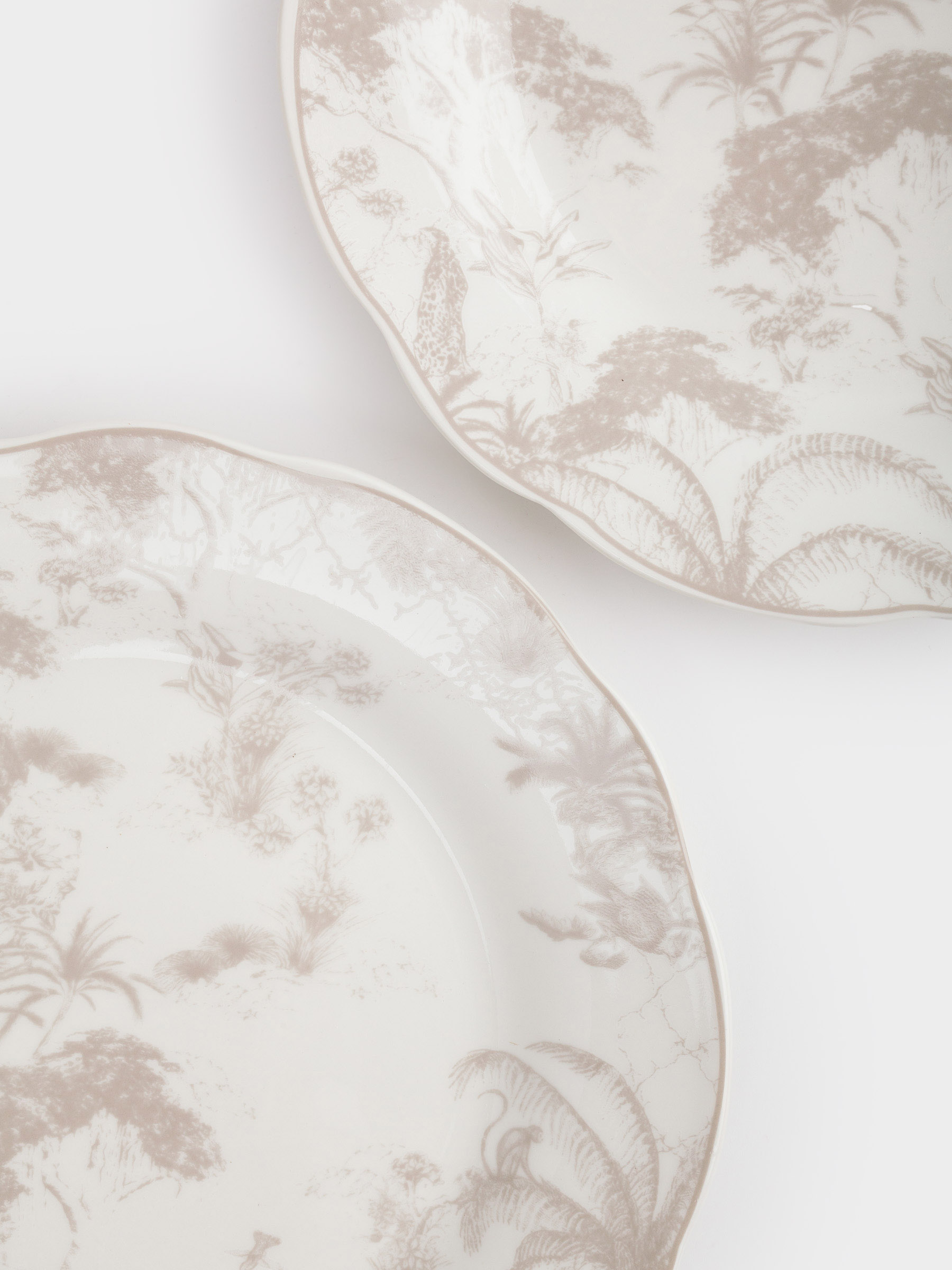 Snack plate, 19 cm, 2 pcs, porcelain P, white and beige, Jungle, Tropical, image-7